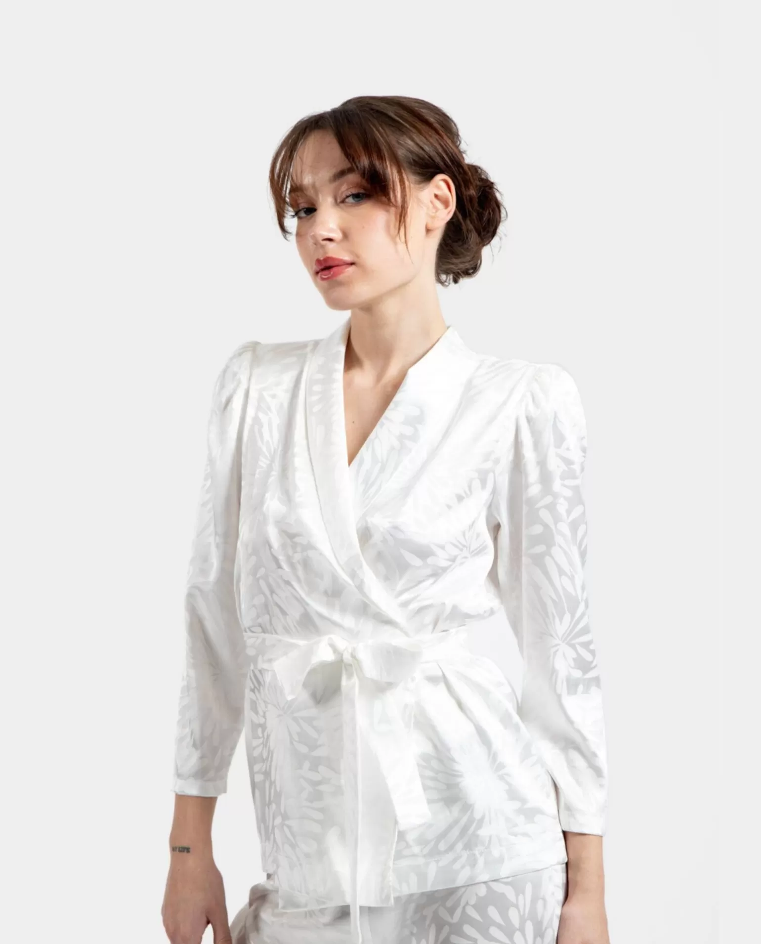 Mujer Cuplé Americana Cruzada Jacquard Blanco