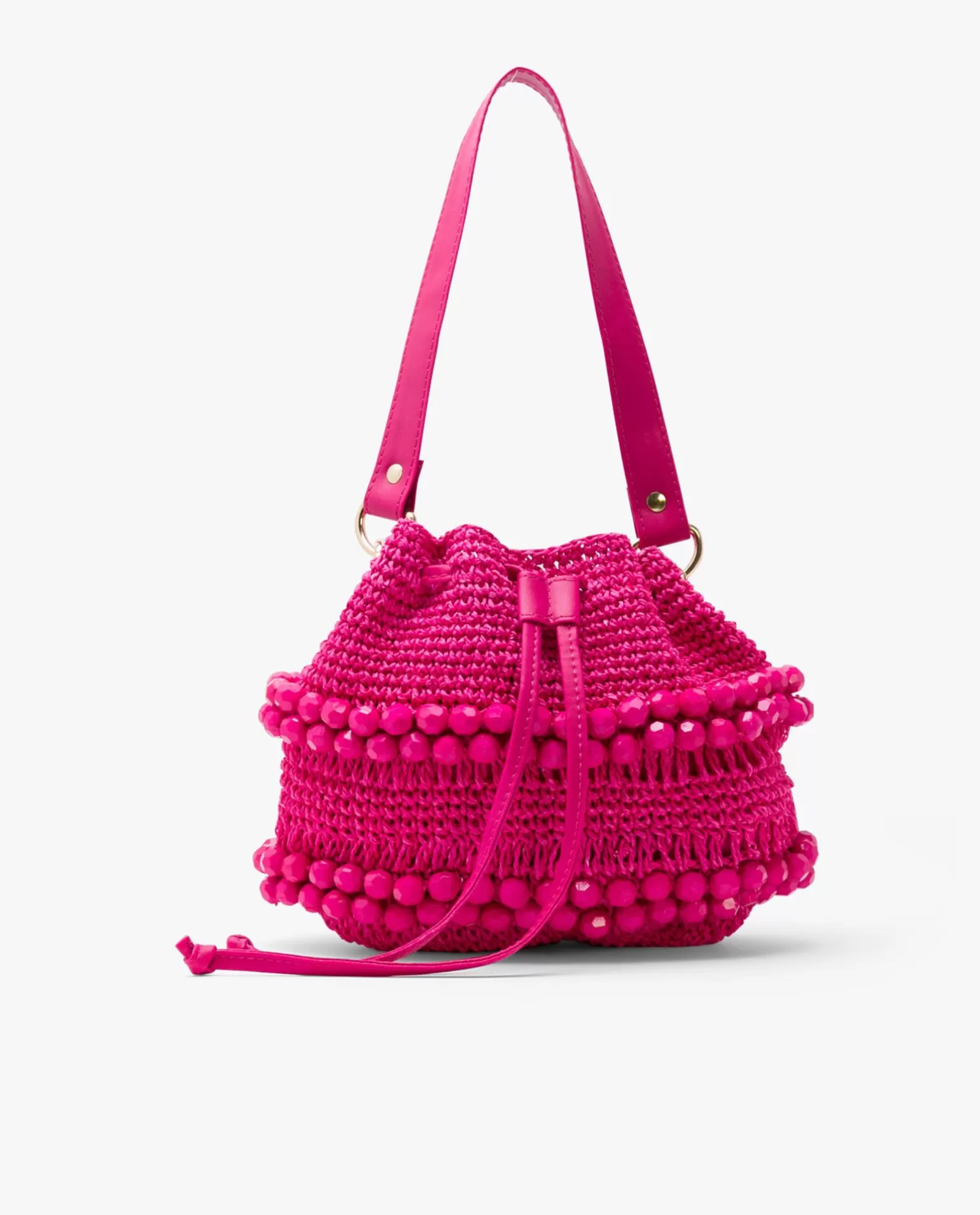 Mujer Cuplé Bandolera Bolas Rafia Fucsia