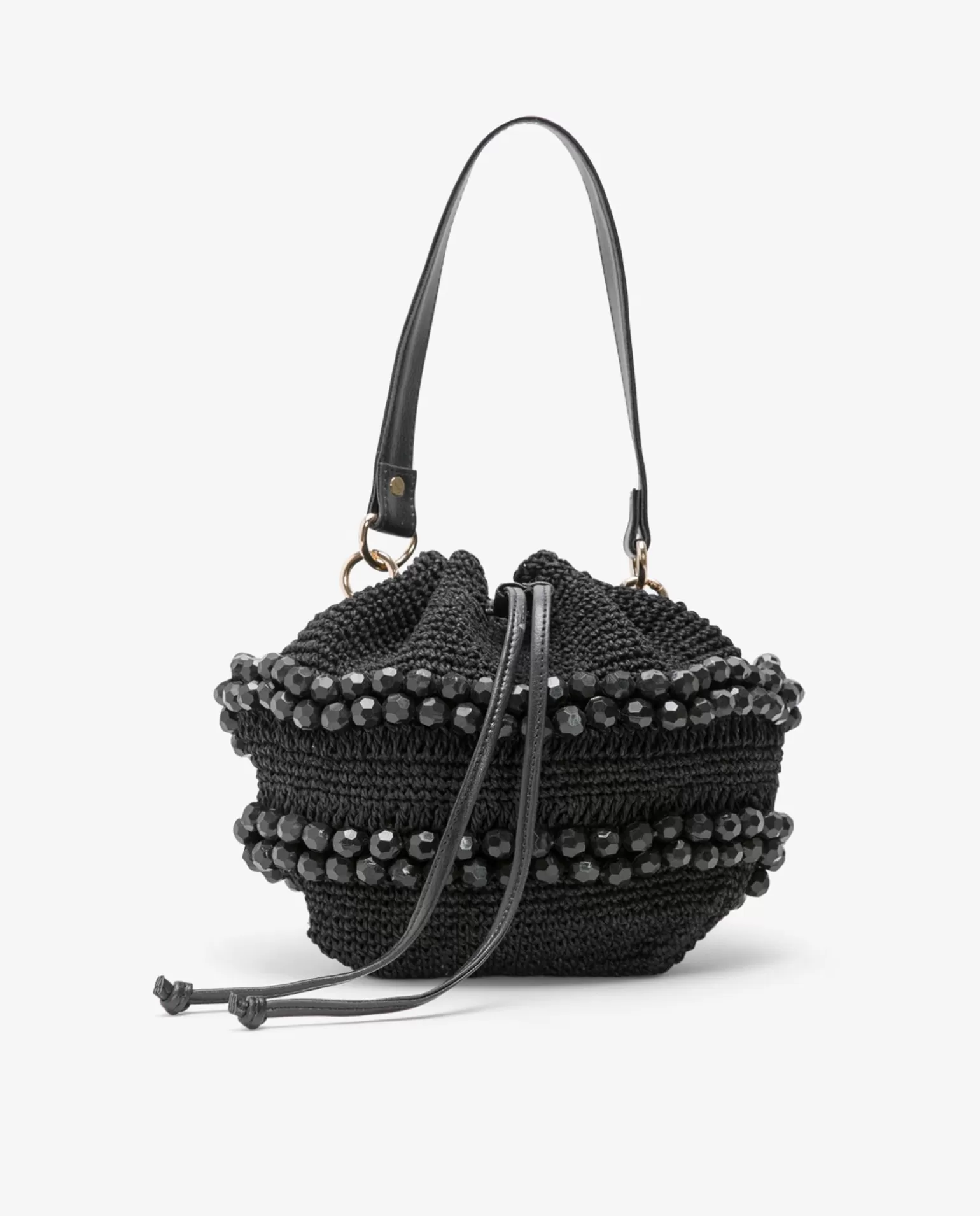 Mujer Cuplé Bandolera Bolas Rafia Negro