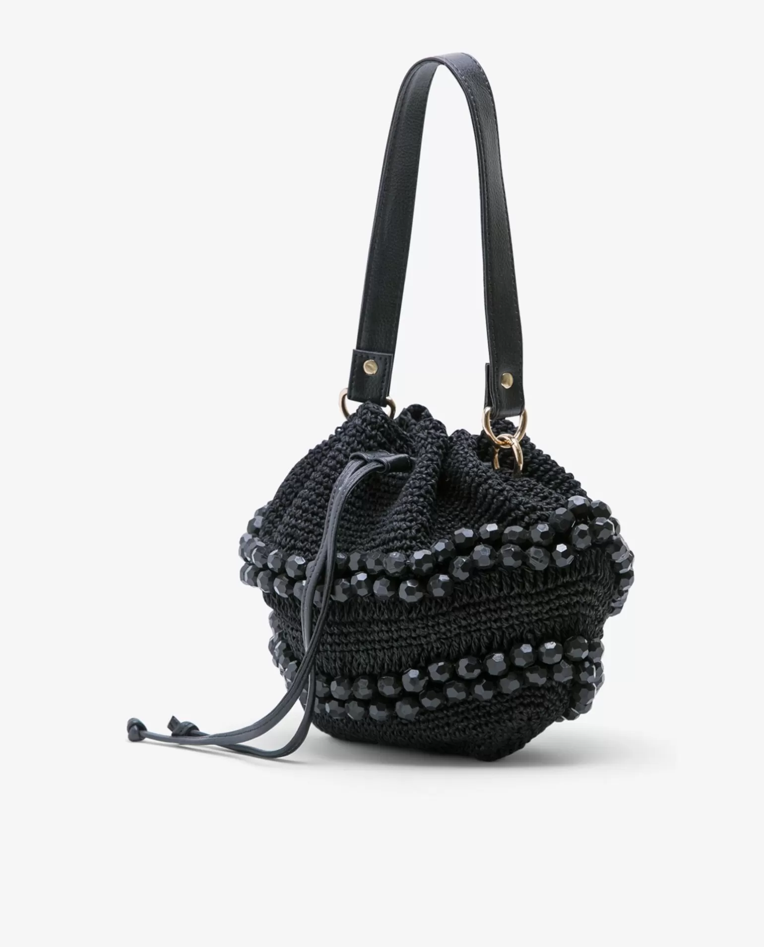 Mujer Cuplé Bandolera Bolas Rafia Negro