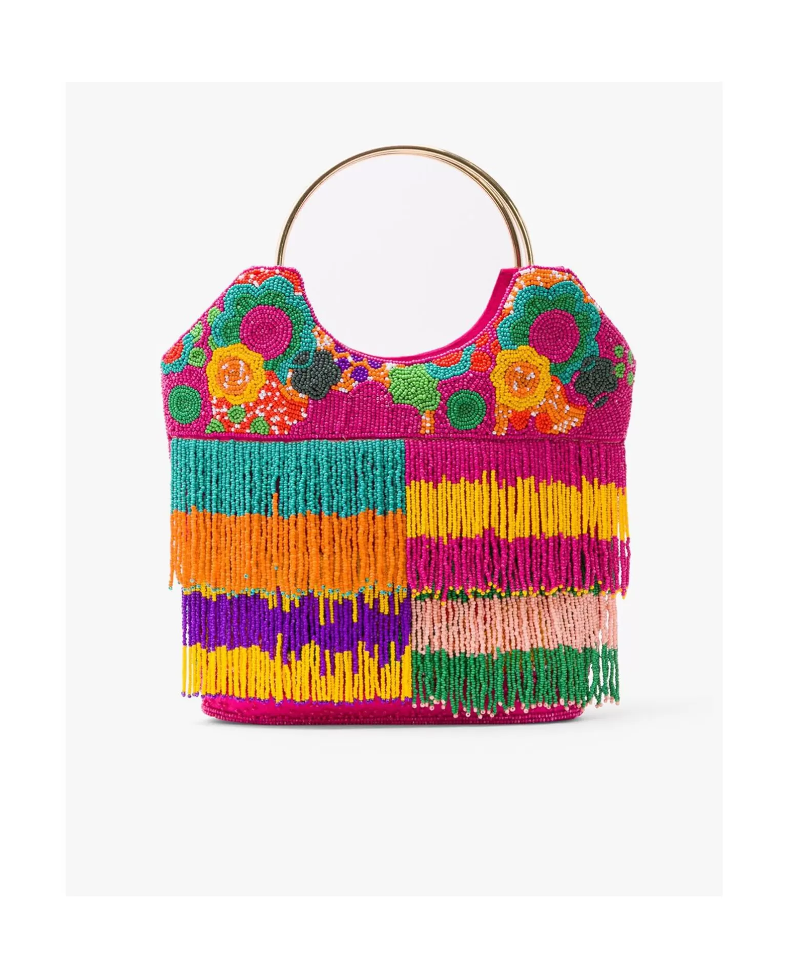 Mujer Cuplé Bolso Flecos Cuentas Multicolor