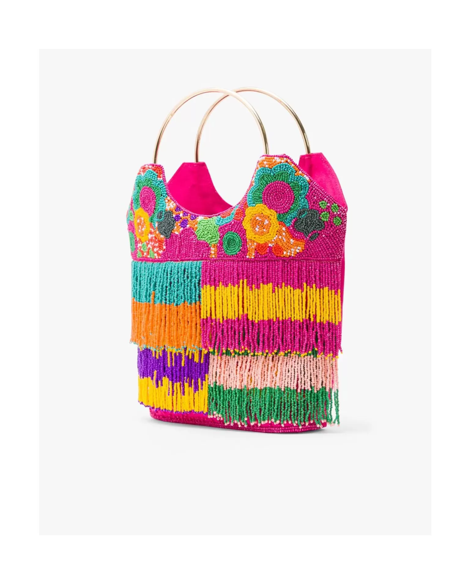 Mujer Cuplé Bolso Flecos Cuentas Multicolor