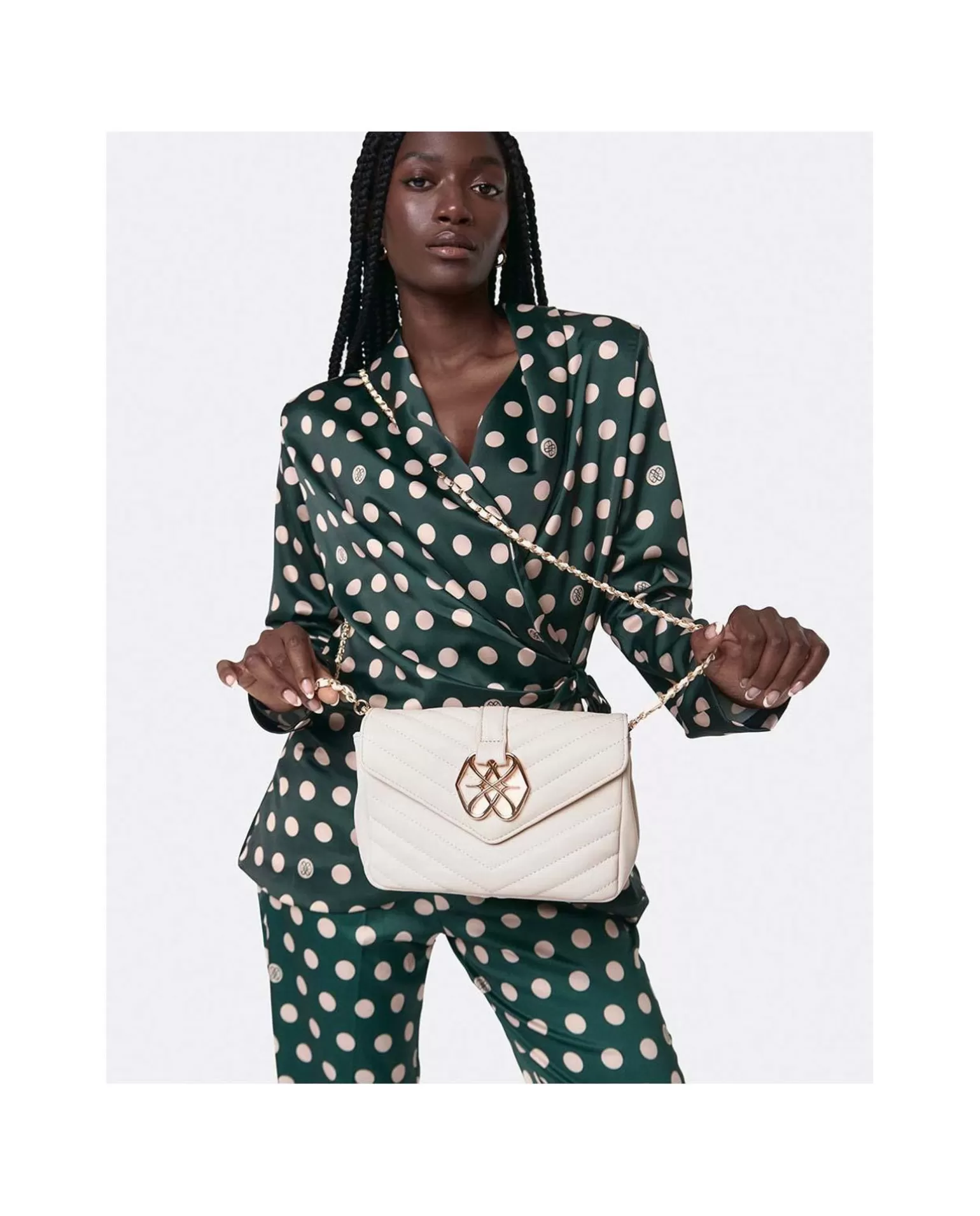 Mujer Cuplé Bolso Satchel Con Cadena Piek Tecnopiel Blanco