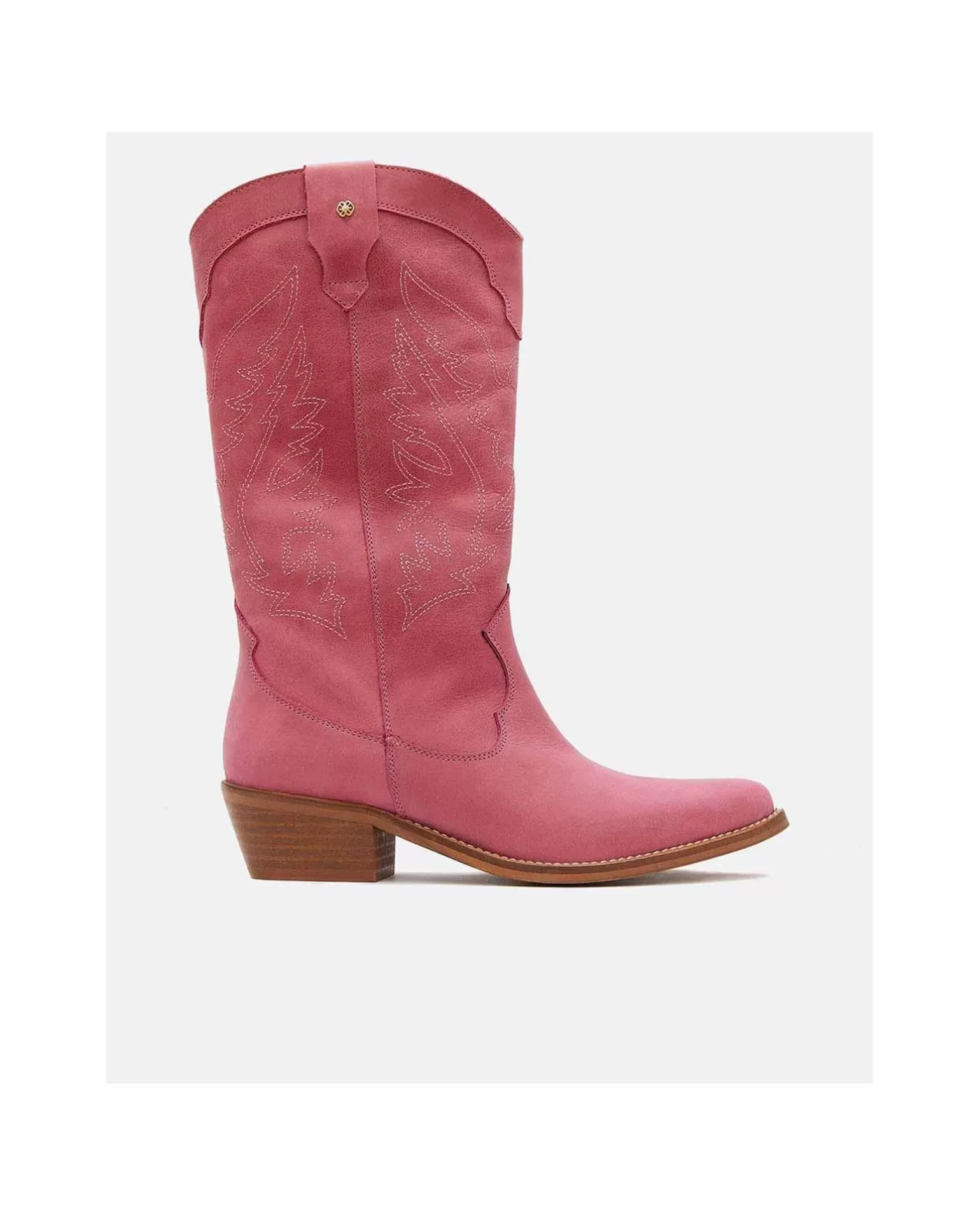 Mujer Cuplé Bota Cowboy Tacón Bajo Napa Fucsia