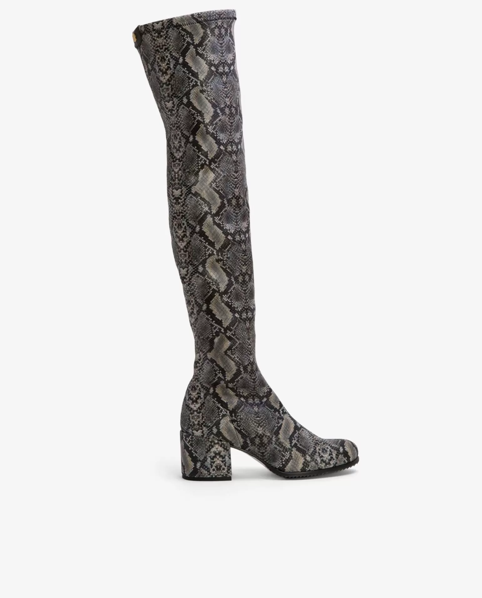 Mujer Cuplé Bota Mosquetera Strech Serpiente Gris