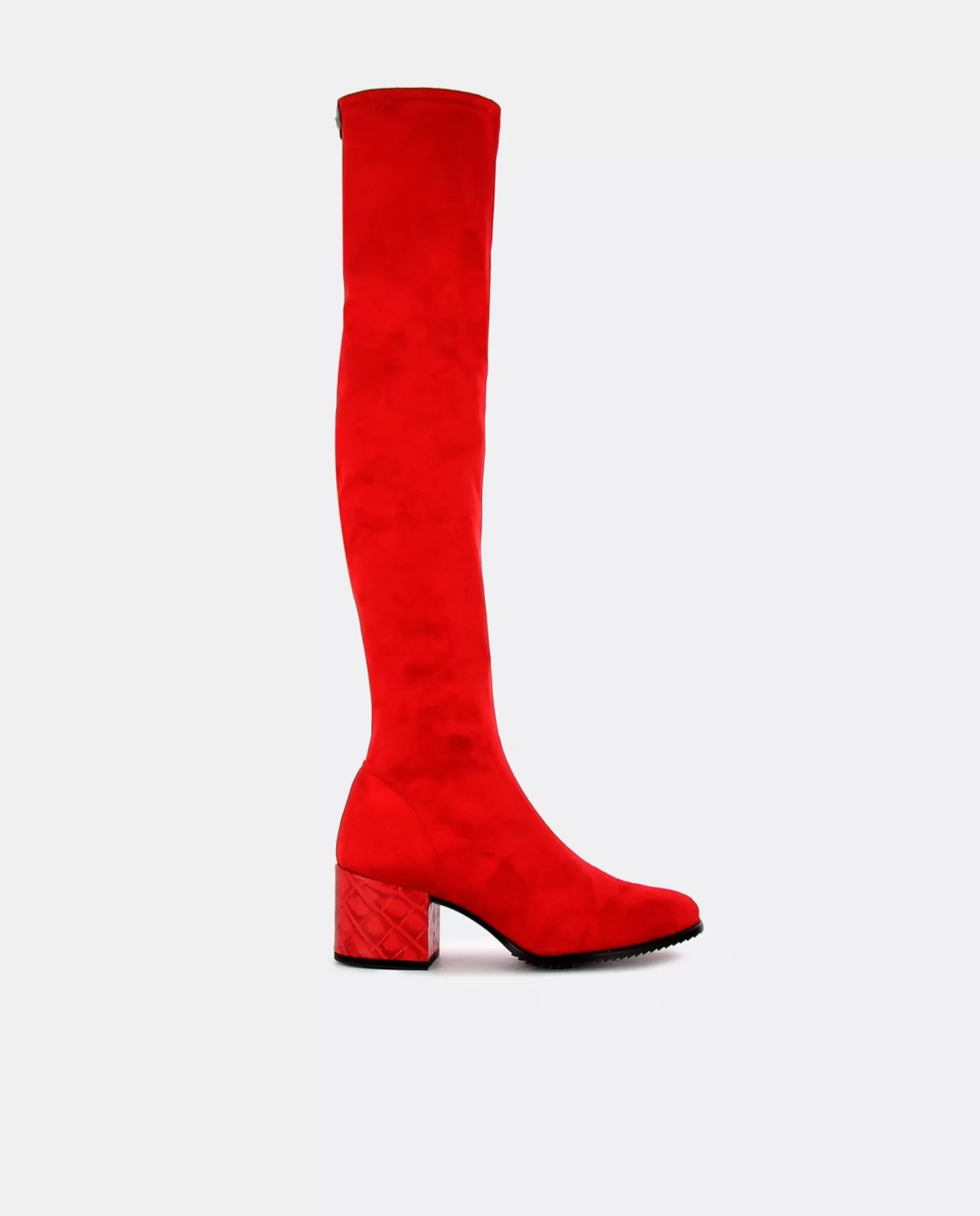 Mujer Cuplé Bota Mosquetera Suede Strech Rojo Tacón Coco Rojo