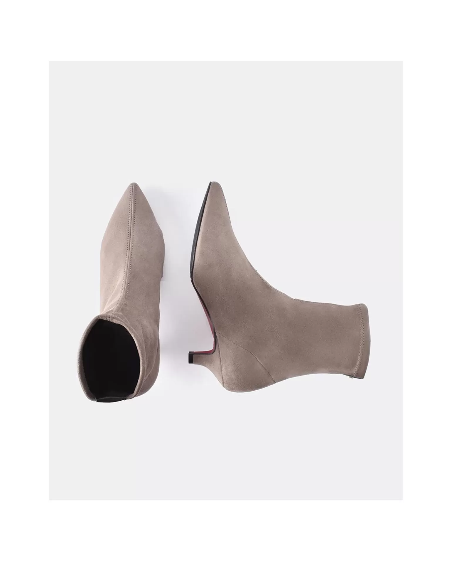 Mujer Cuplé Botin Licra Tacón Bajo Ultrasuede Strech Taupe