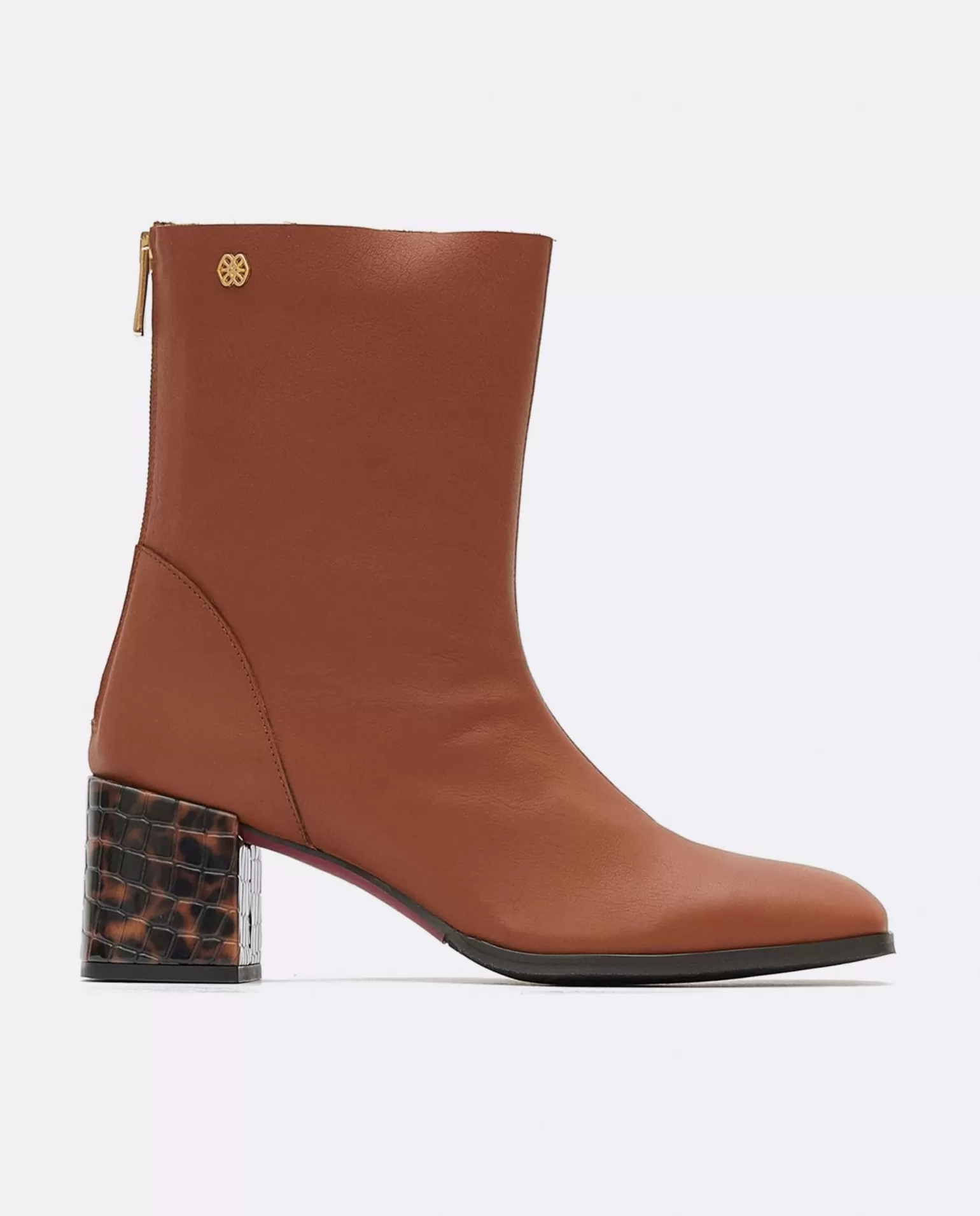 Mujer Cuplé Botin Punta Cuadrada Napa Marron