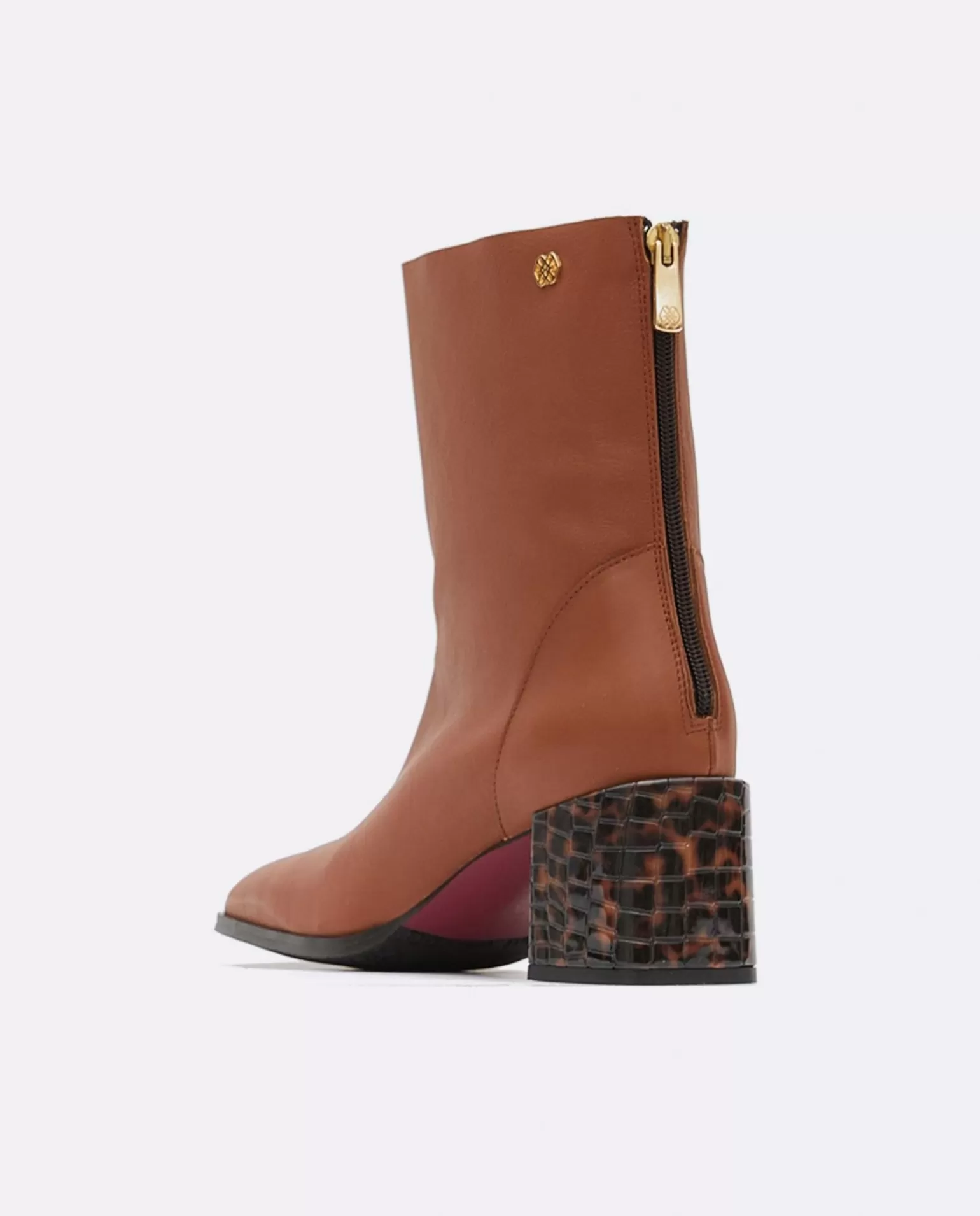 Mujer Cuplé Botin Punta Cuadrada Napa Marron