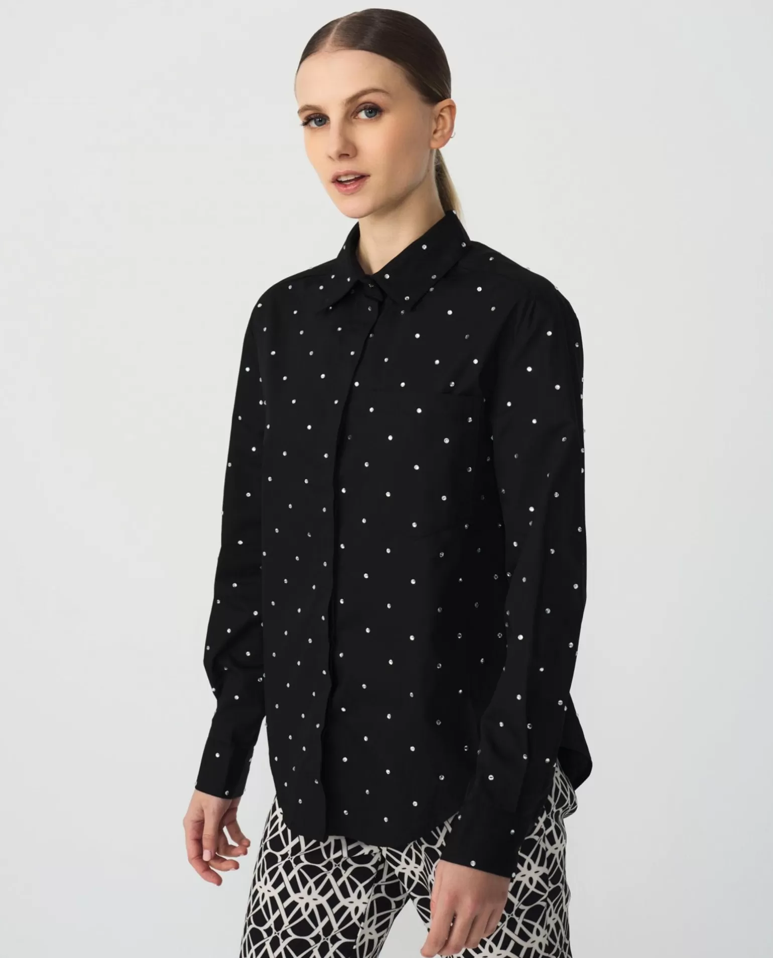 Mujer Cuplé Camisa Brillantes Algodon Negro