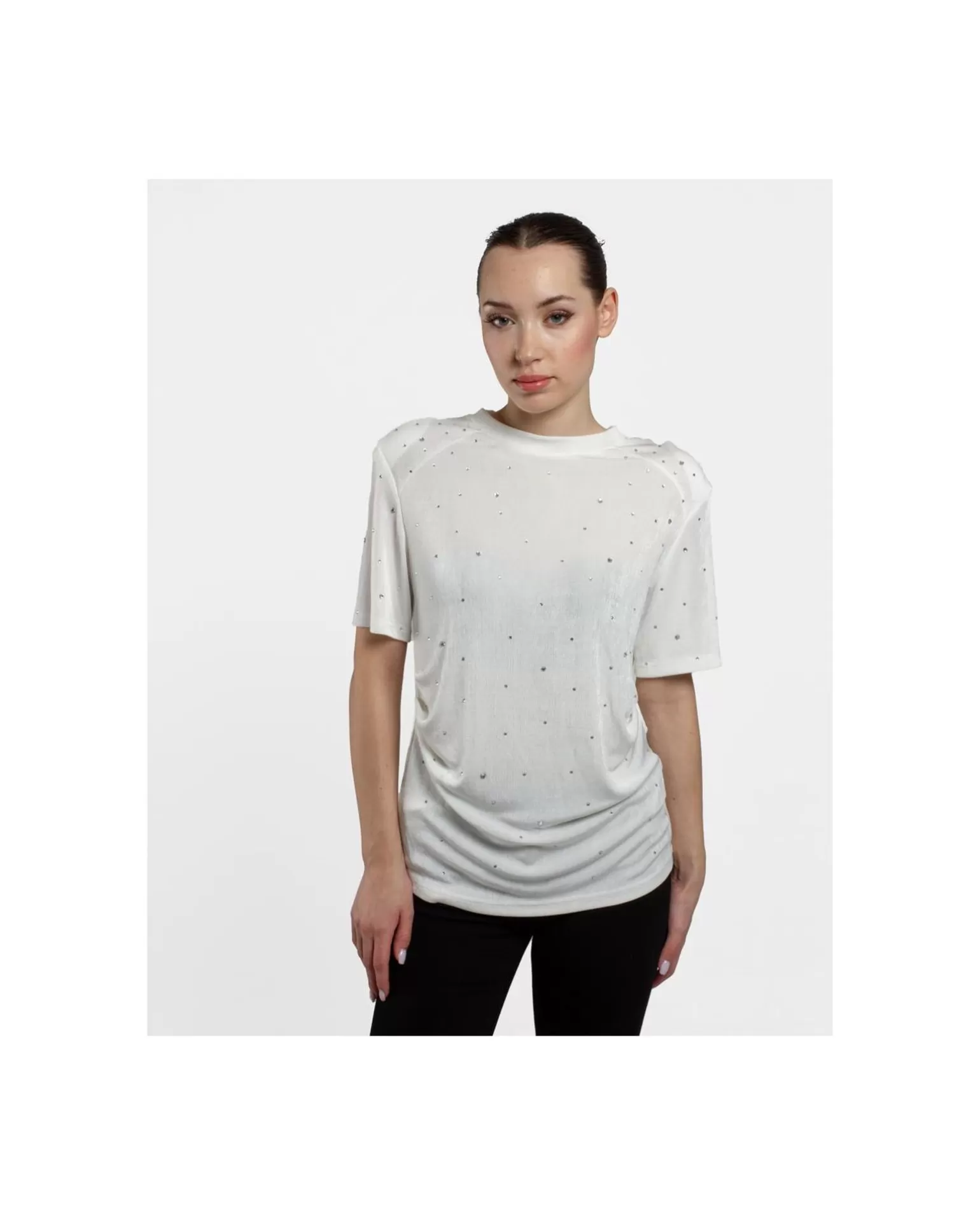 Mujer Cuplé Camiseta Strass Punto Blanco