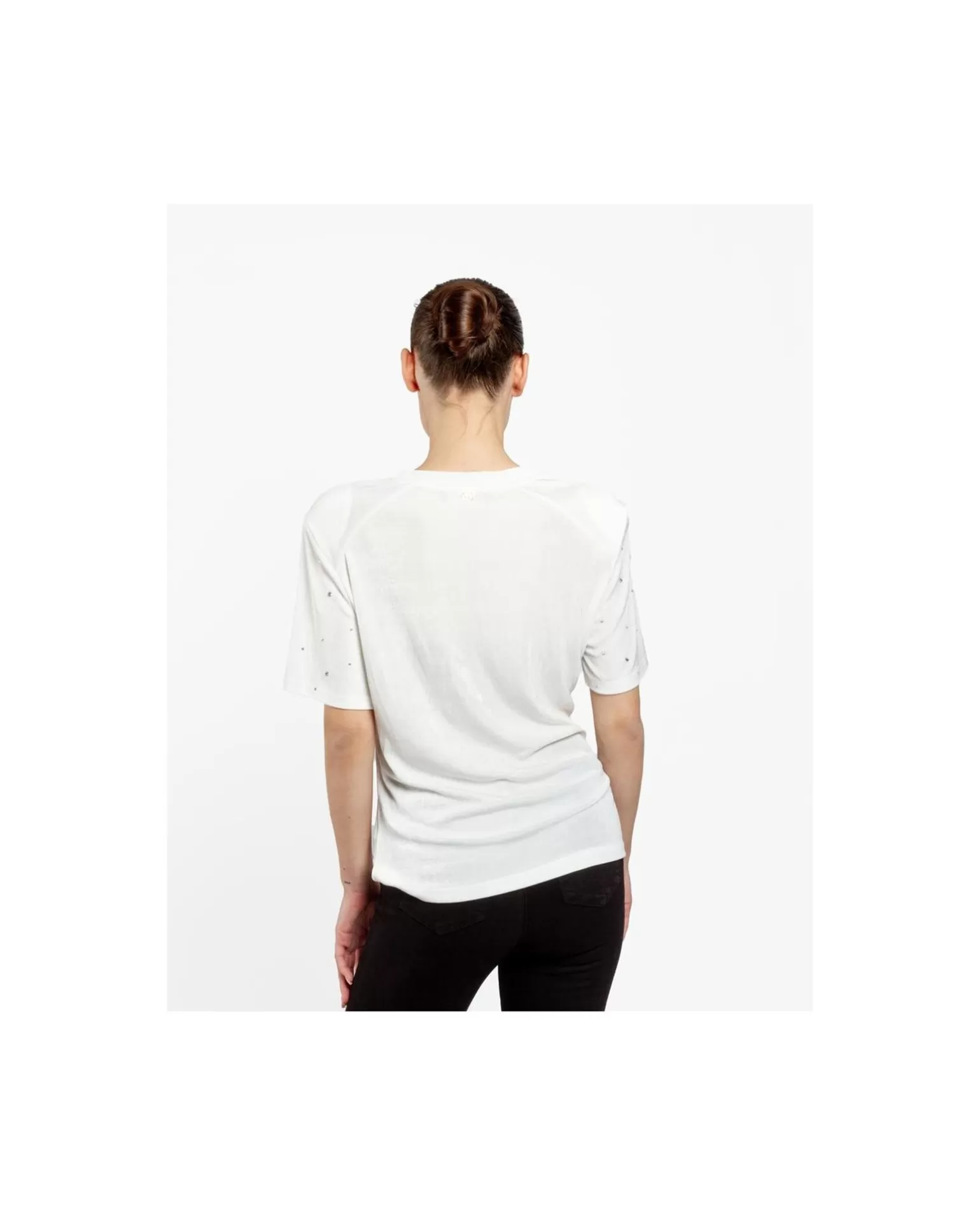 Mujer Cuplé Camiseta Strass Punto Blanco