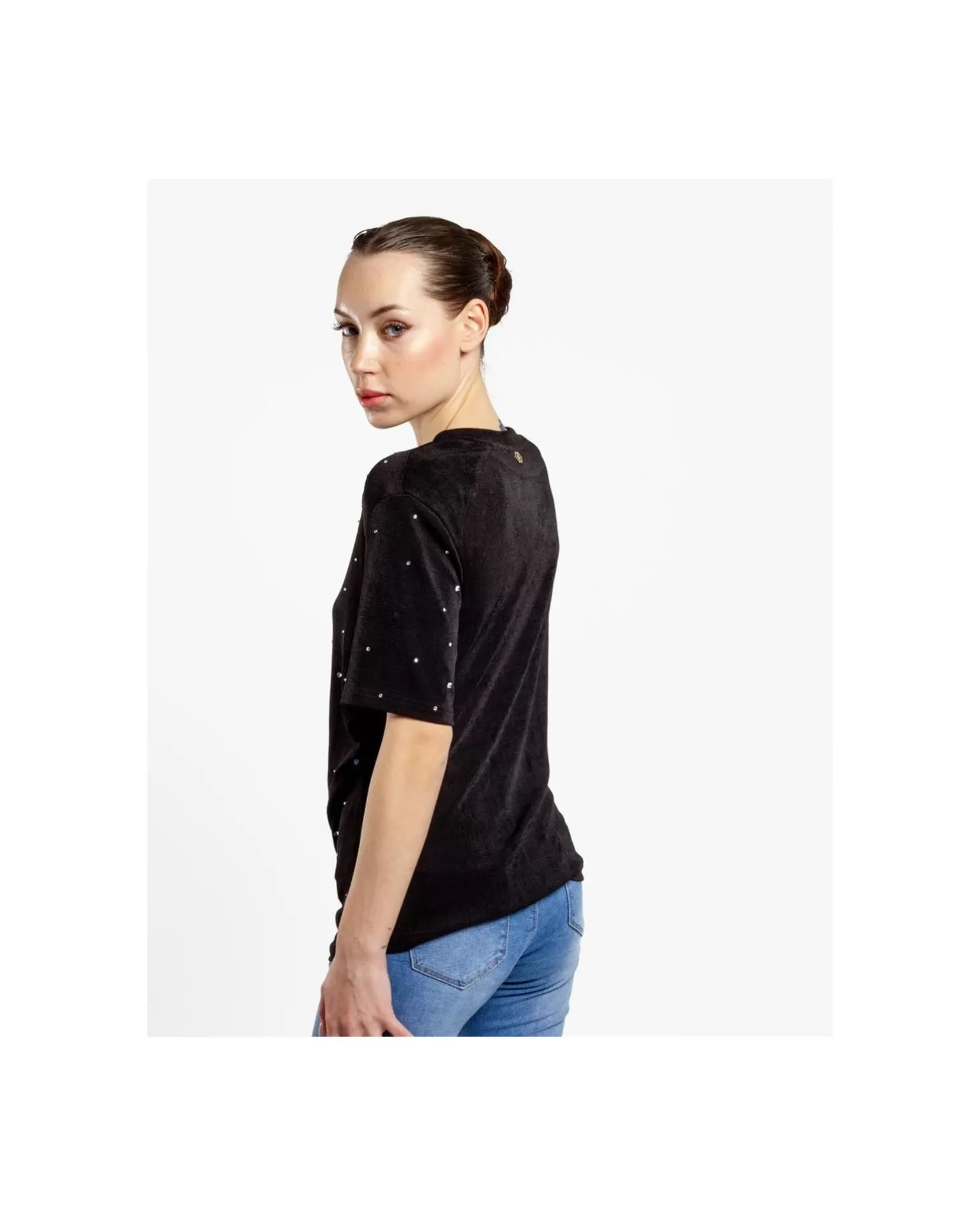 Mujer Cuplé Camiseta Strass Punto Negro