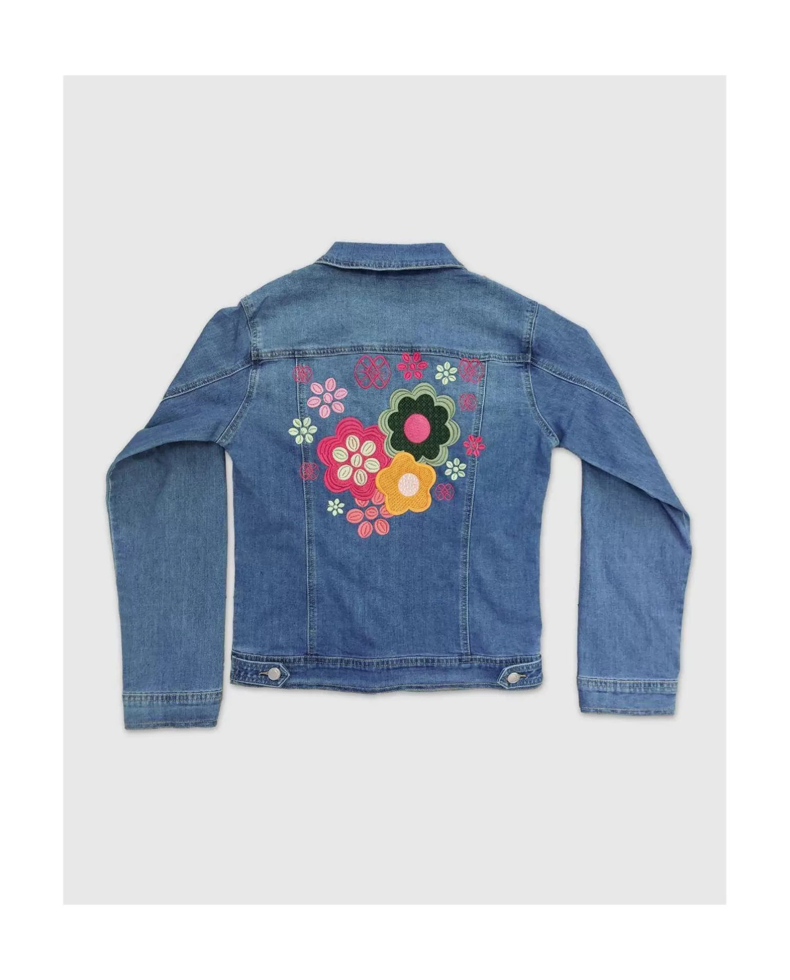 Mujer Cuplé Chaqueta Flores Denim Azul