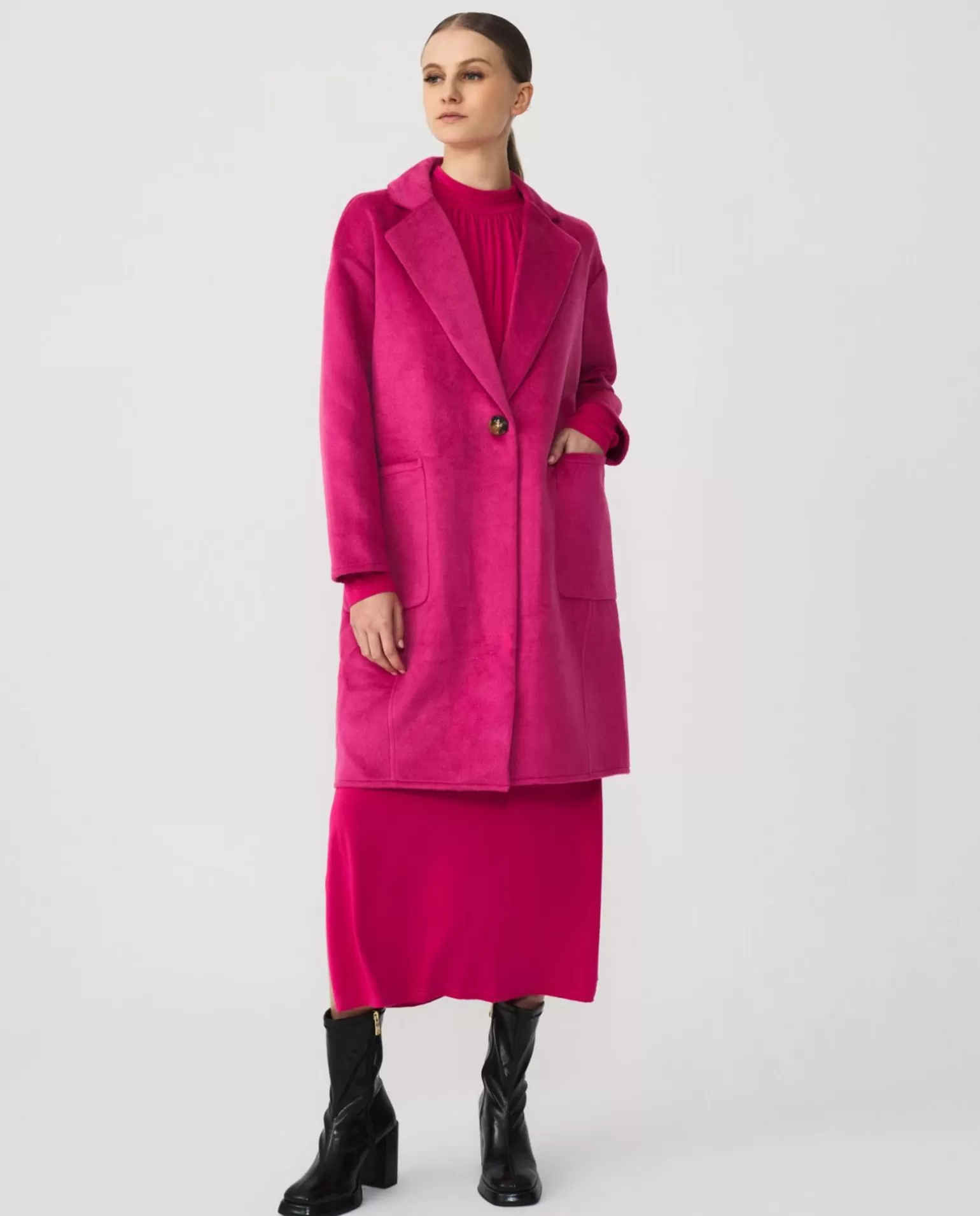 Mujer Cuplé Chaqueta Larga Pano Fucsia