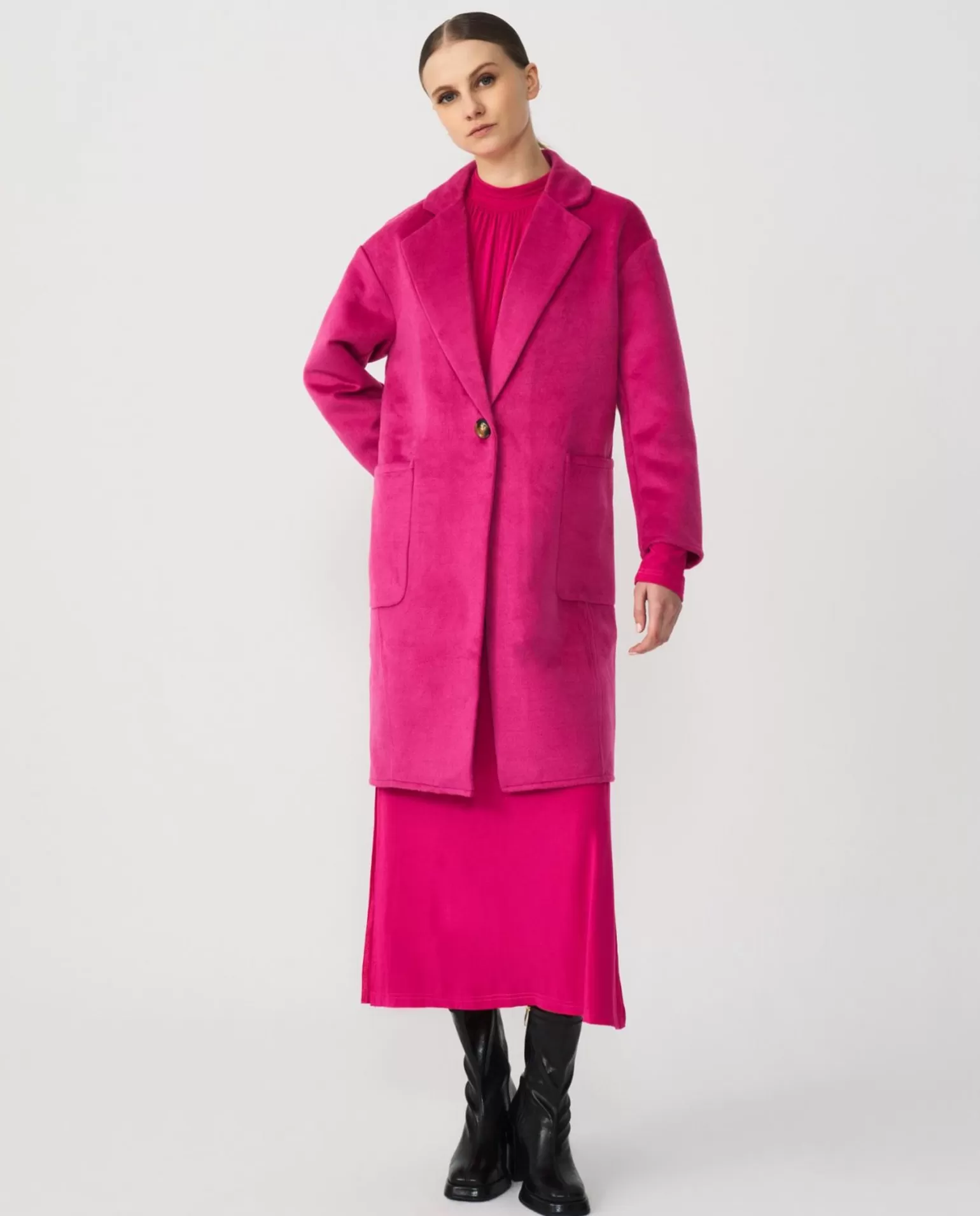 Mujer Cuplé Chaqueta Larga Pano Fucsia