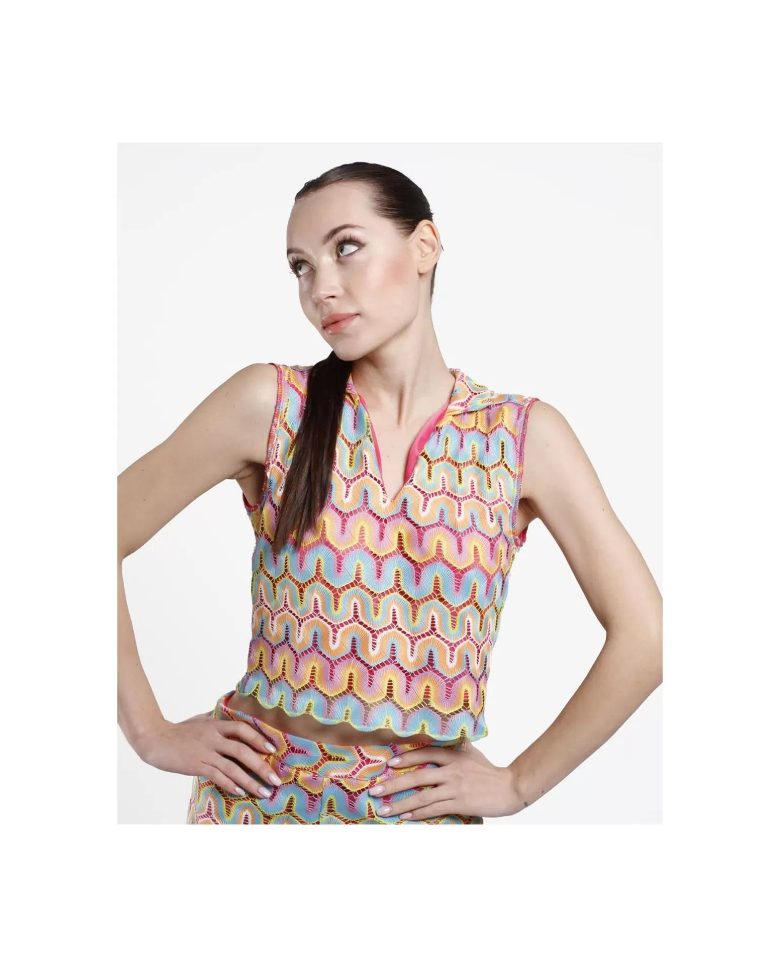 Mujer Cuplé Crop Top Crochet Multicolor