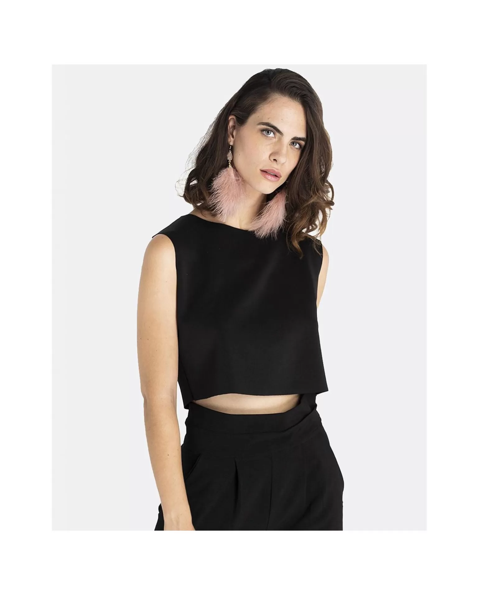 Mujer Cuplé Cropt Top Neopreno Negro