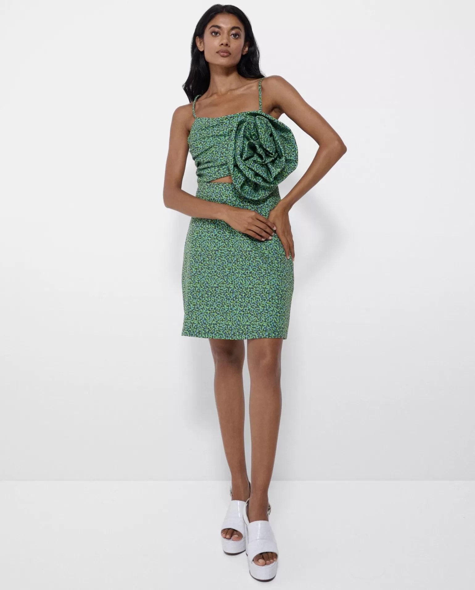 Mujer Cuplé Mini Vestido Flor Crep Leopardo Verde