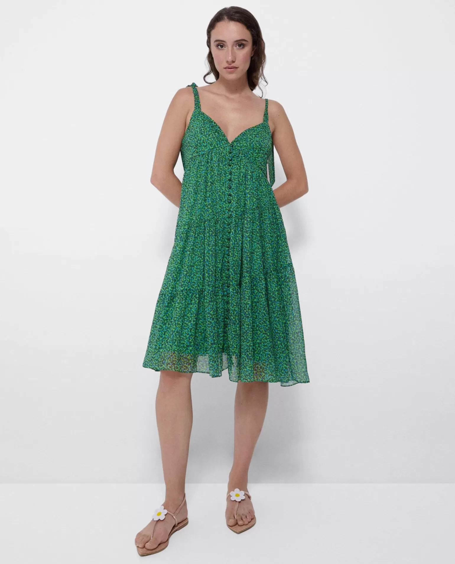 Mujer Cuplé Mini Vestido Vuelo Gasa Leopardo Verde