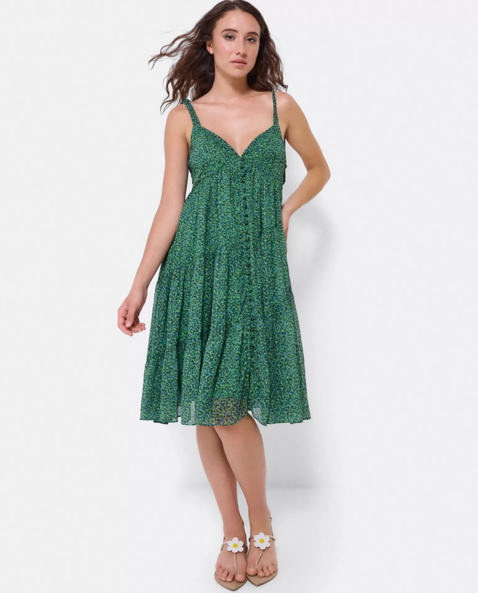 Mujer Cuplé Mini Vestido Vuelo Gasa Leopardo Verde