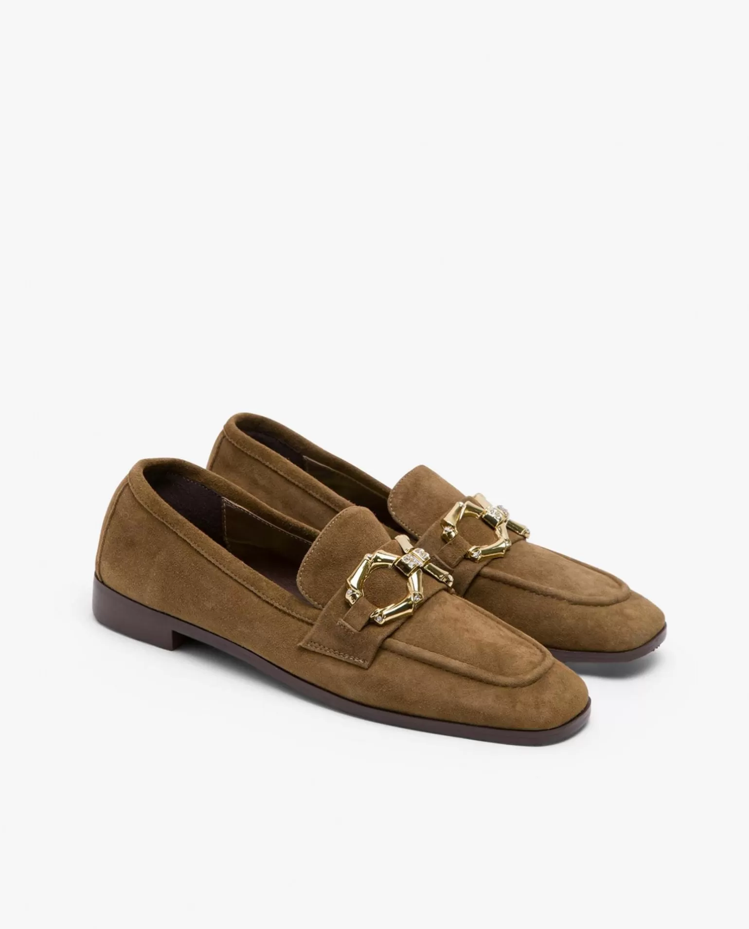 Mujer Cuplé Mocasin Hebilla Ante Marron