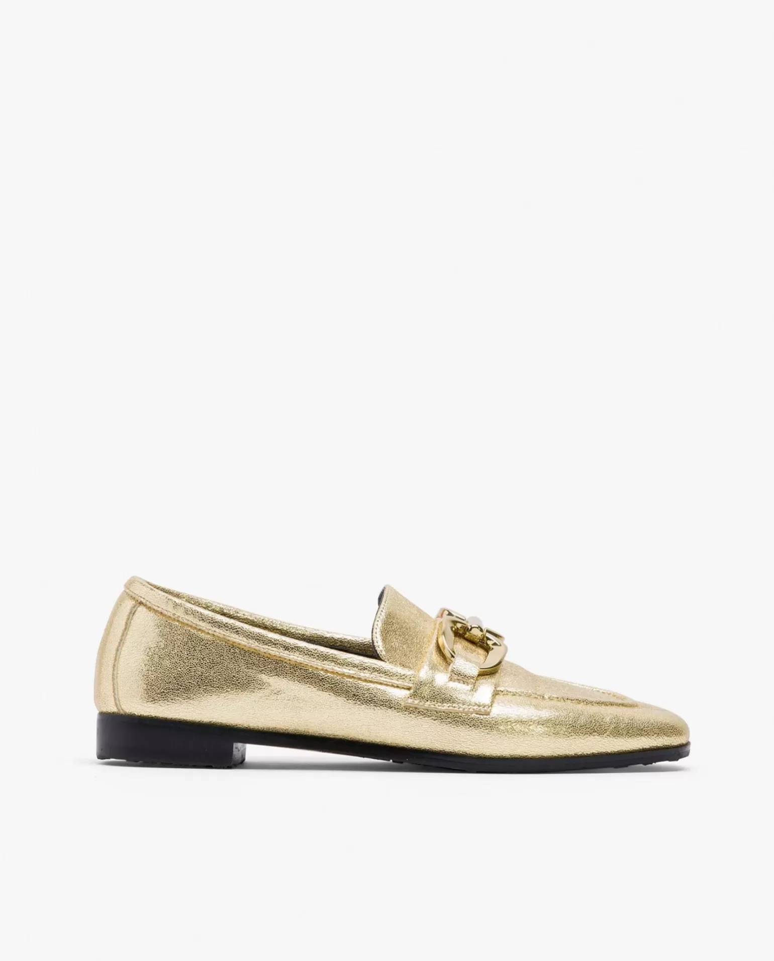 Mujer Cuplé Mocasin Hebilla Lame Metalizado Oro