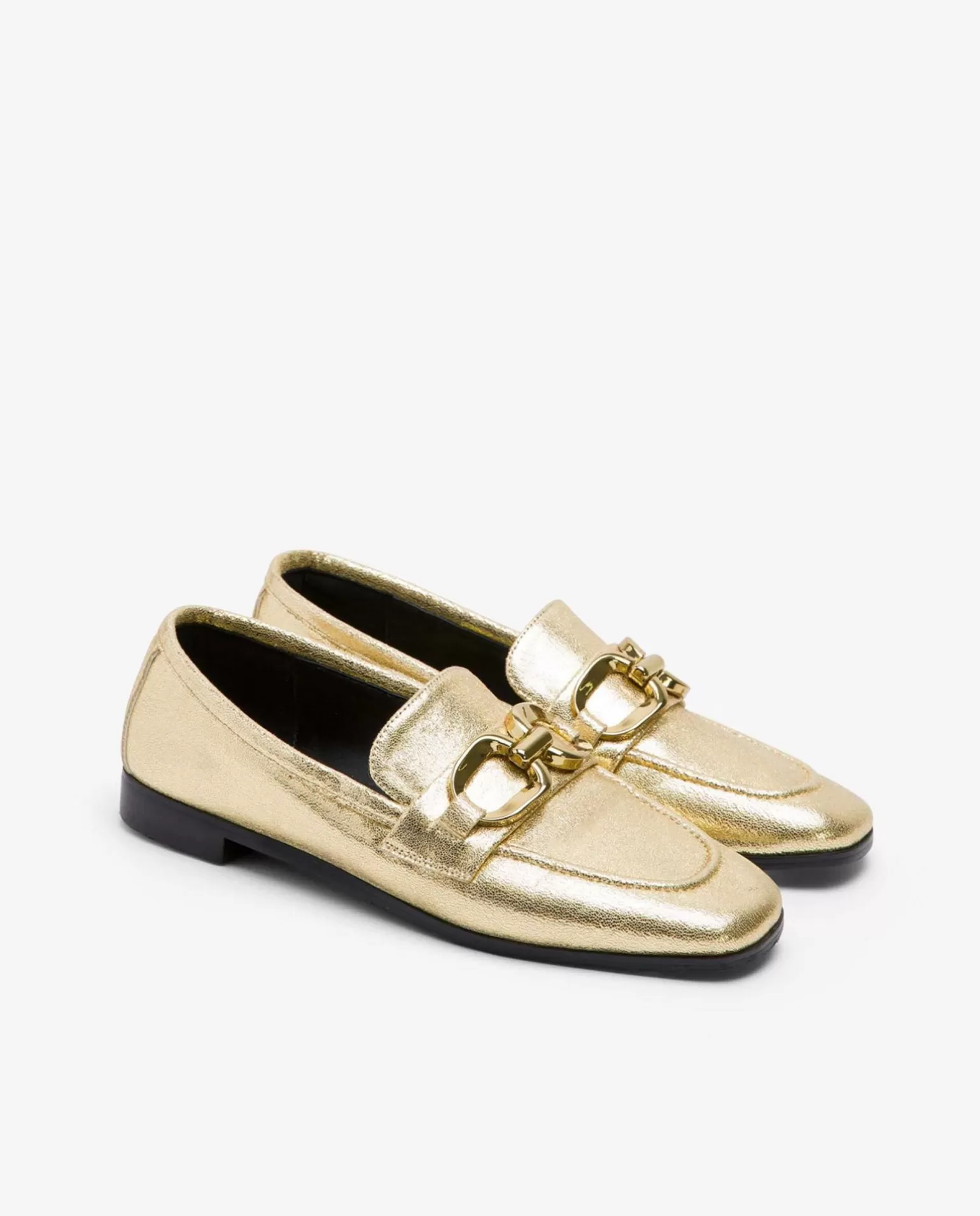 Mujer Cuplé Mocasin Hebilla Lame Metalizado Oro