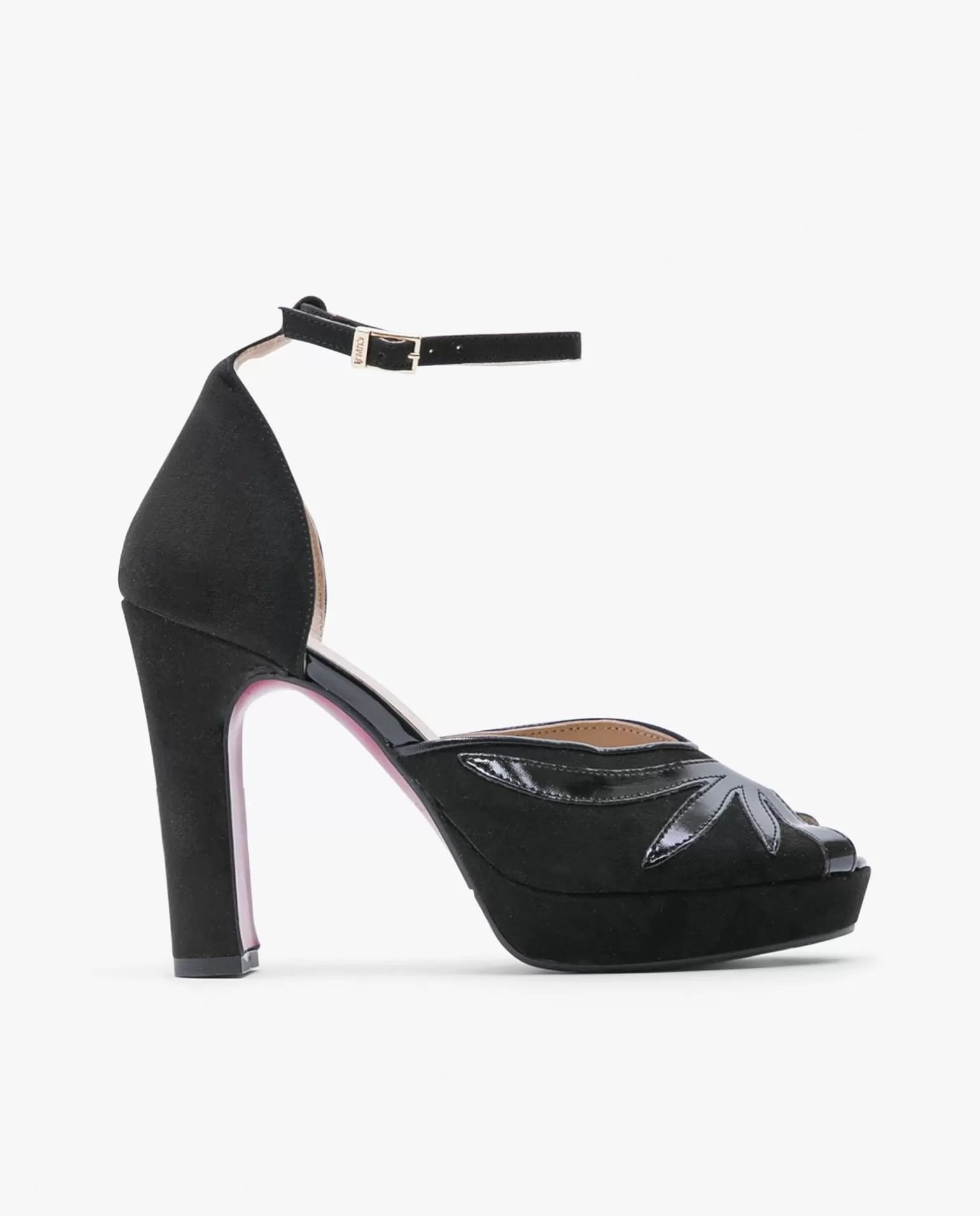 Mujer Cuplé Pala Talon Peep Toe Ultrasuede Negro