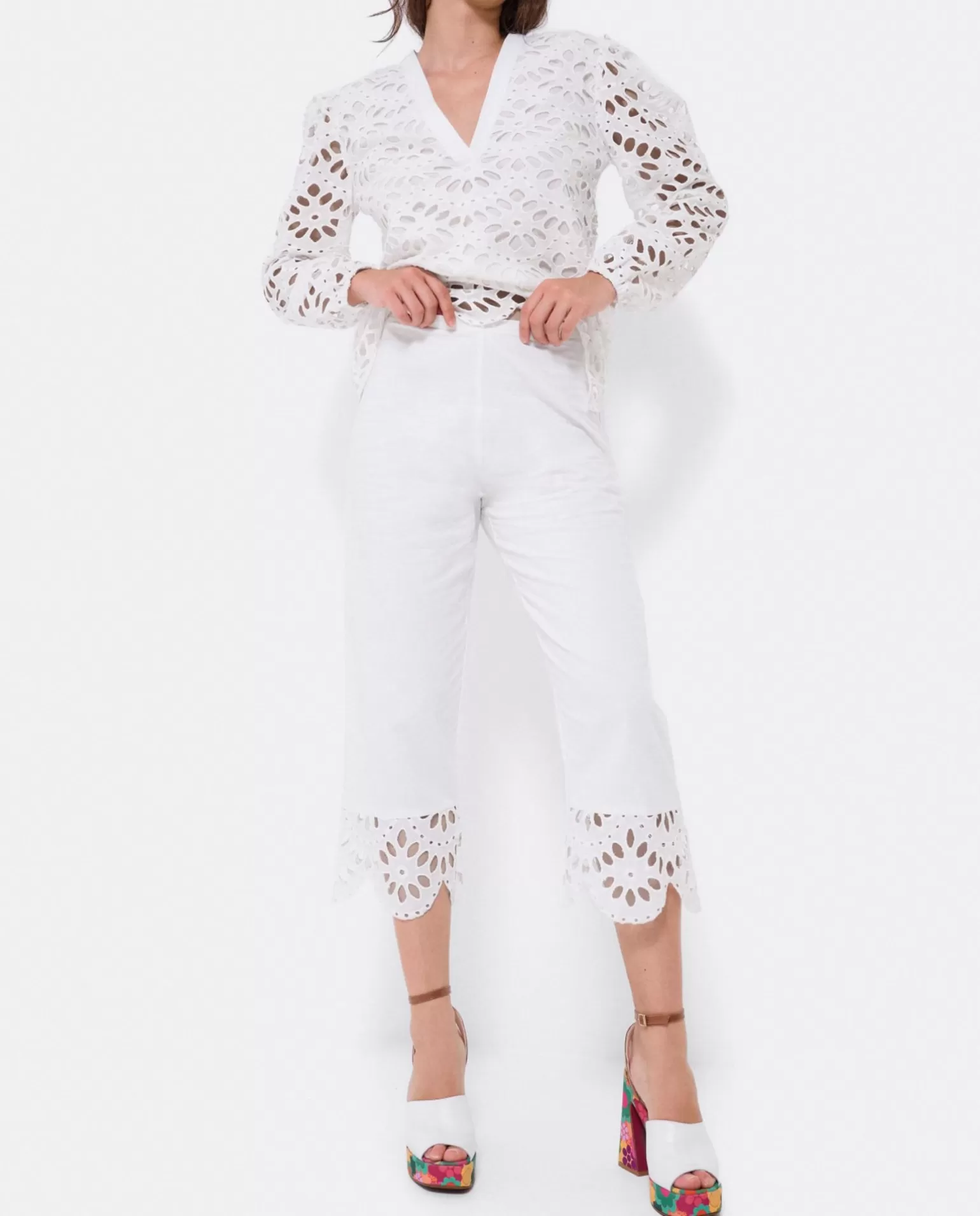 Mujer Cuplé Pantalon Bajo Guipur Algodon Blanco