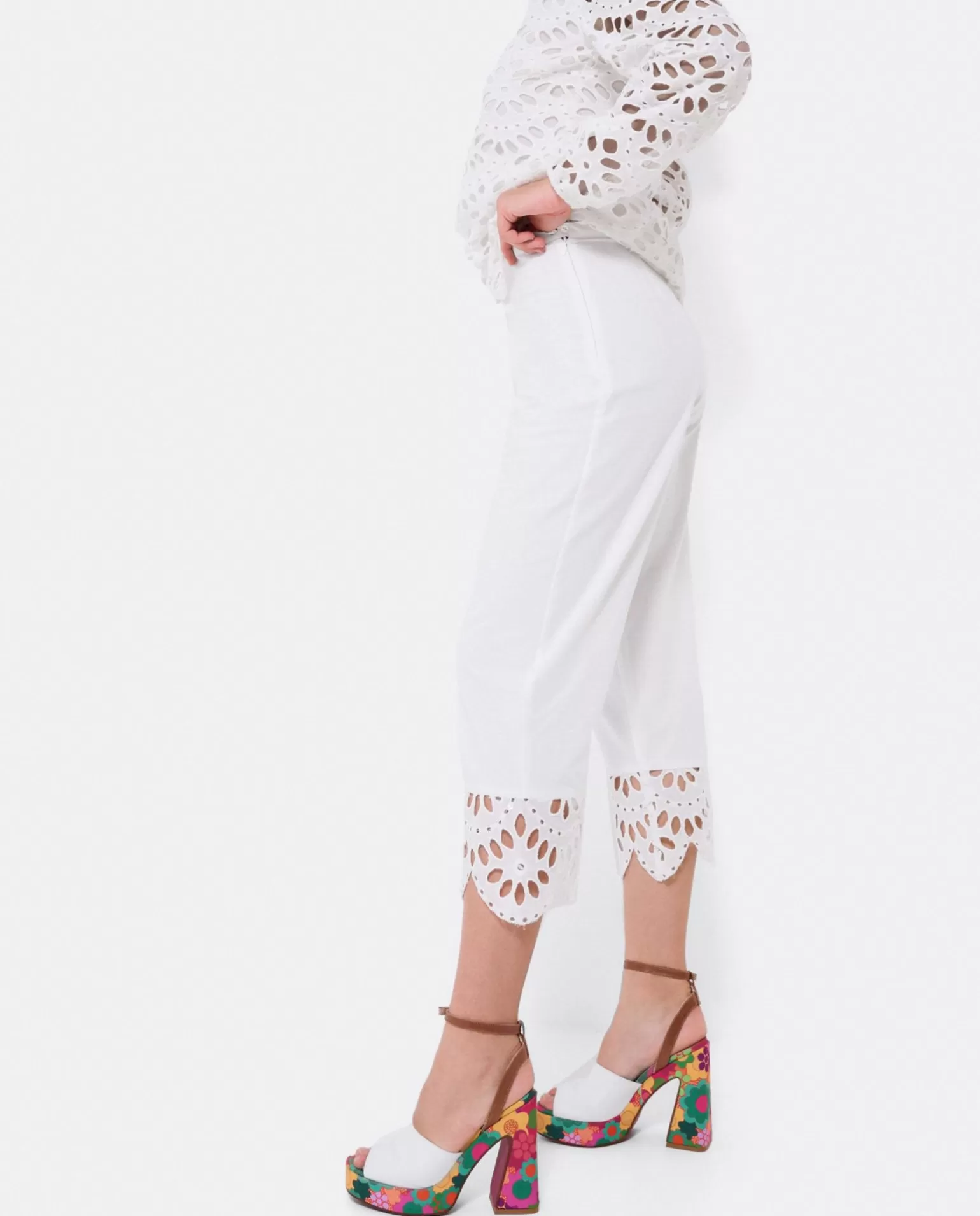 Mujer Cuplé Pantalon Bajo Guipur Algodon Blanco