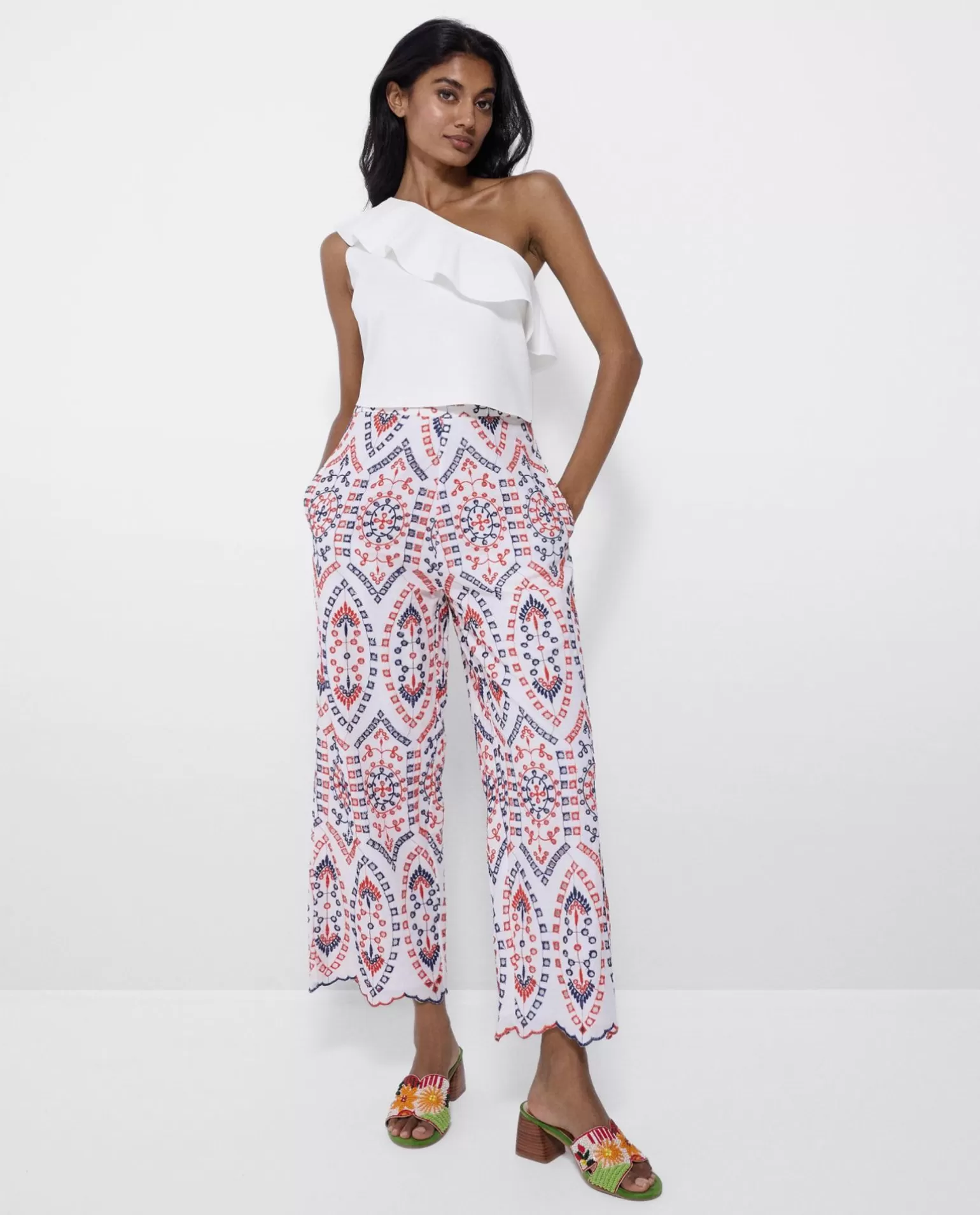 Mujer Cuplé Pantalon Bordado Algodon Multicolor