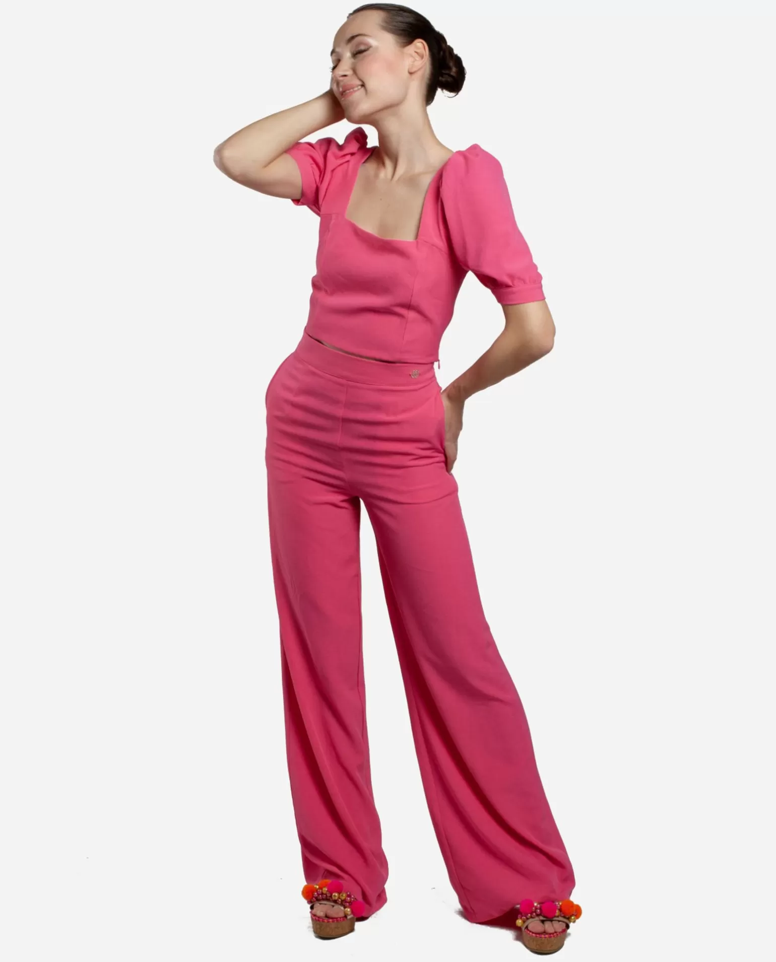 Mujer Cuplé Pantalon Campana Crep Fucsia