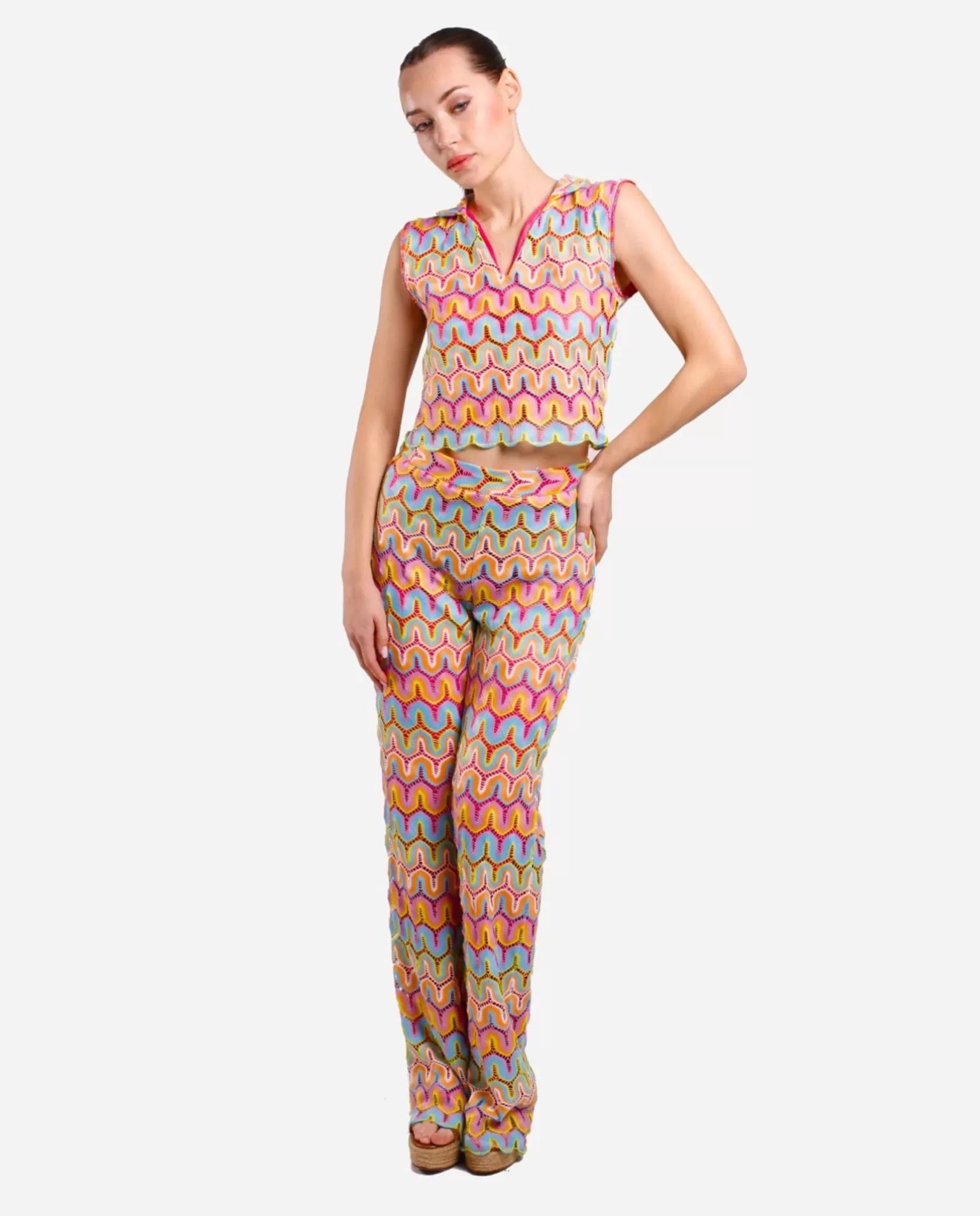 Mujer Cuplé Pantalon Campana Crochet Multicolor