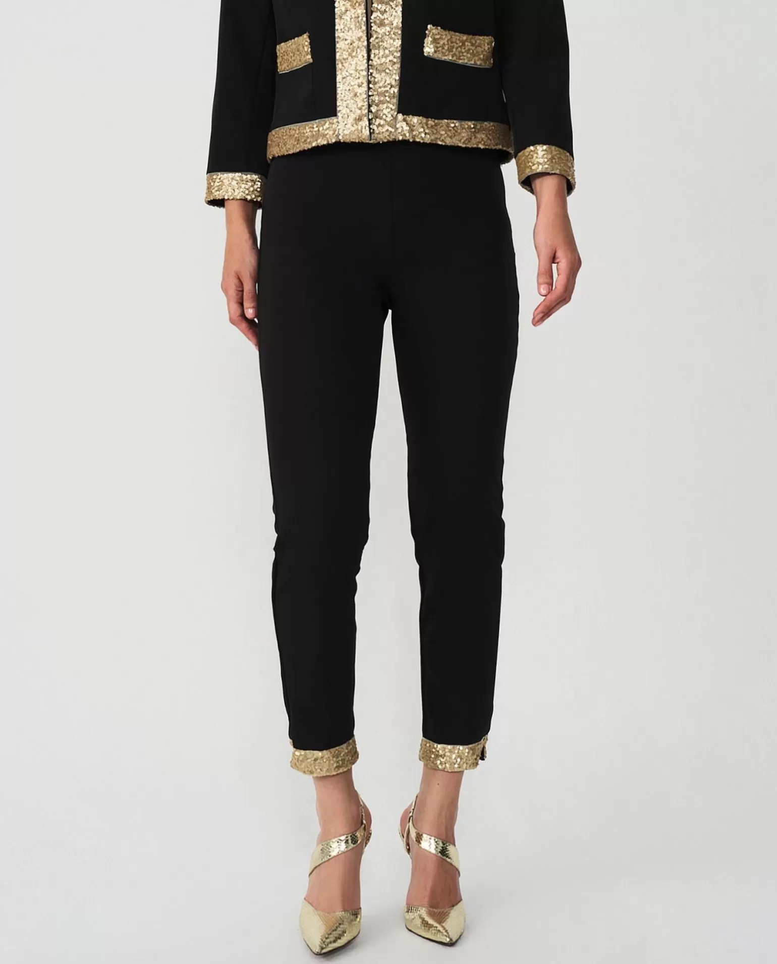 Mujer Cuplé Pantalon Crep Negro Lentejuelas