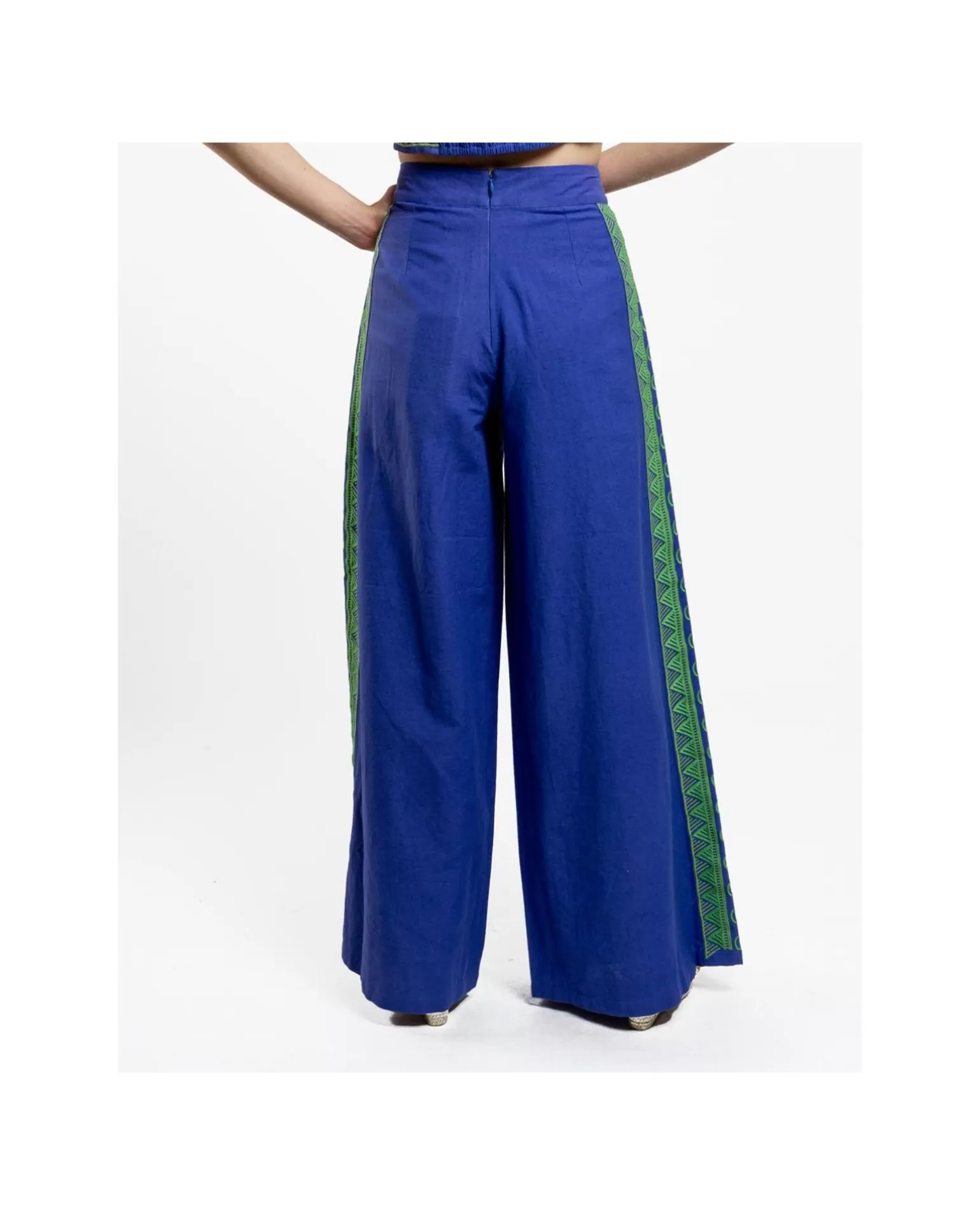 Mujer Cuplé Pantalon Palazzo Algodon Azul