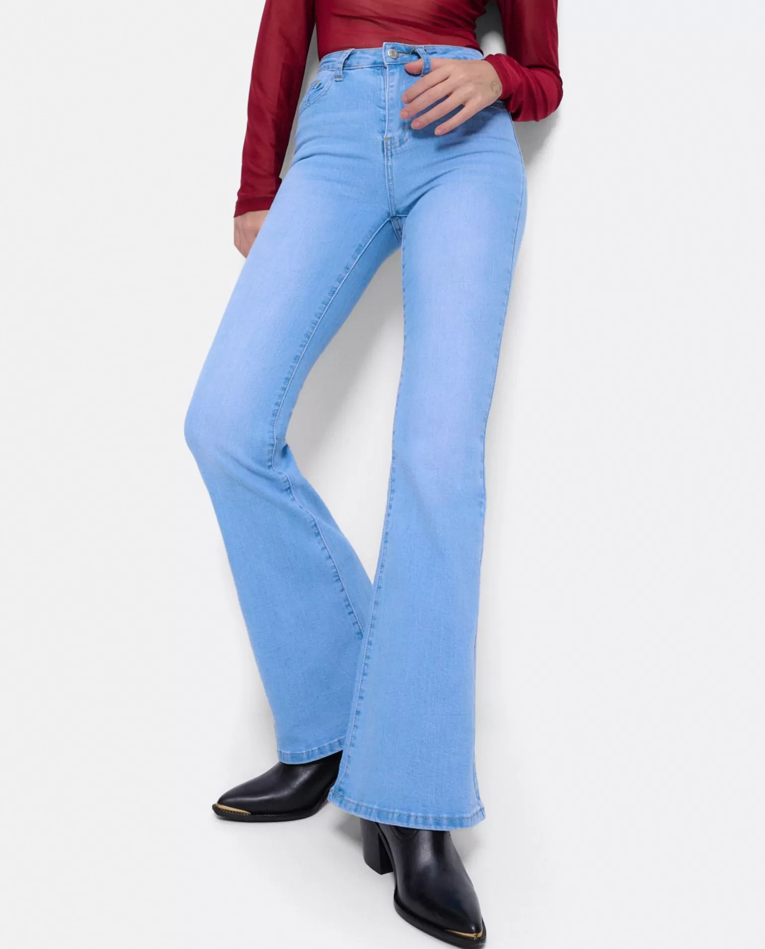 Mujer Cuplé Pantalon Vaquero Con Campana Vaquero Azul