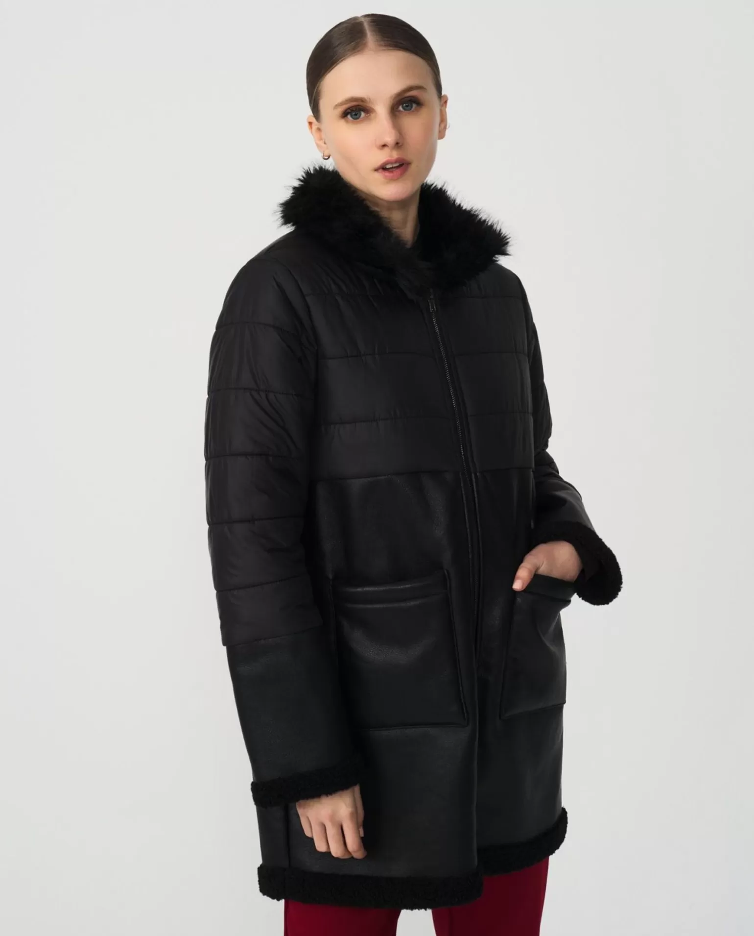 Mujer Cuplé Parka Polipiel Nylon Negro