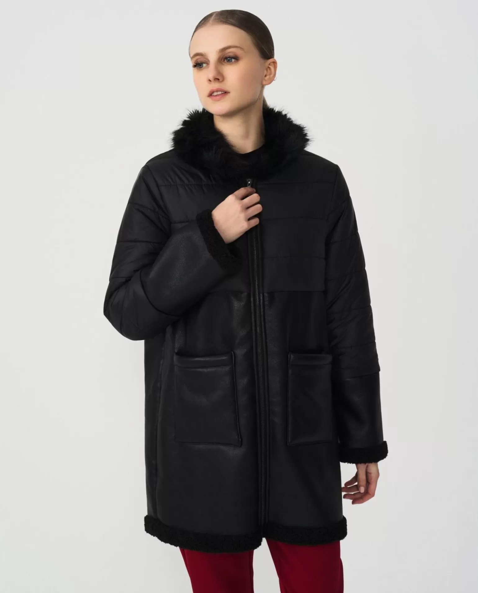 Mujer Cuplé Parka Polipiel Nylon Negro