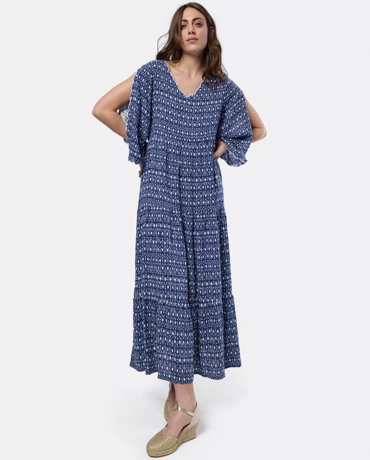 Mujer Cuplé Vestido Boho Viscosa Geometrico Azul