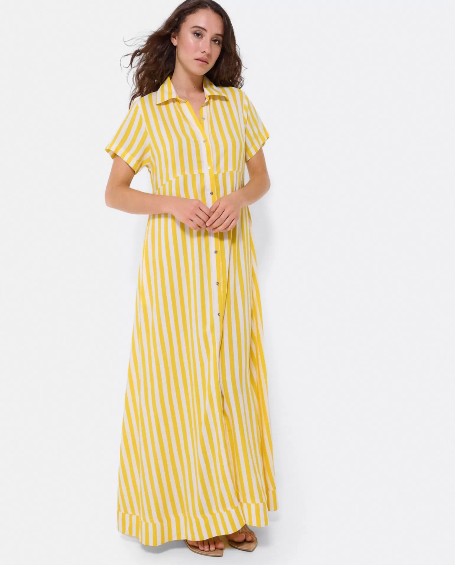 Mujer Cuplé Vestido Camisero Largo Viscosa Amarillo