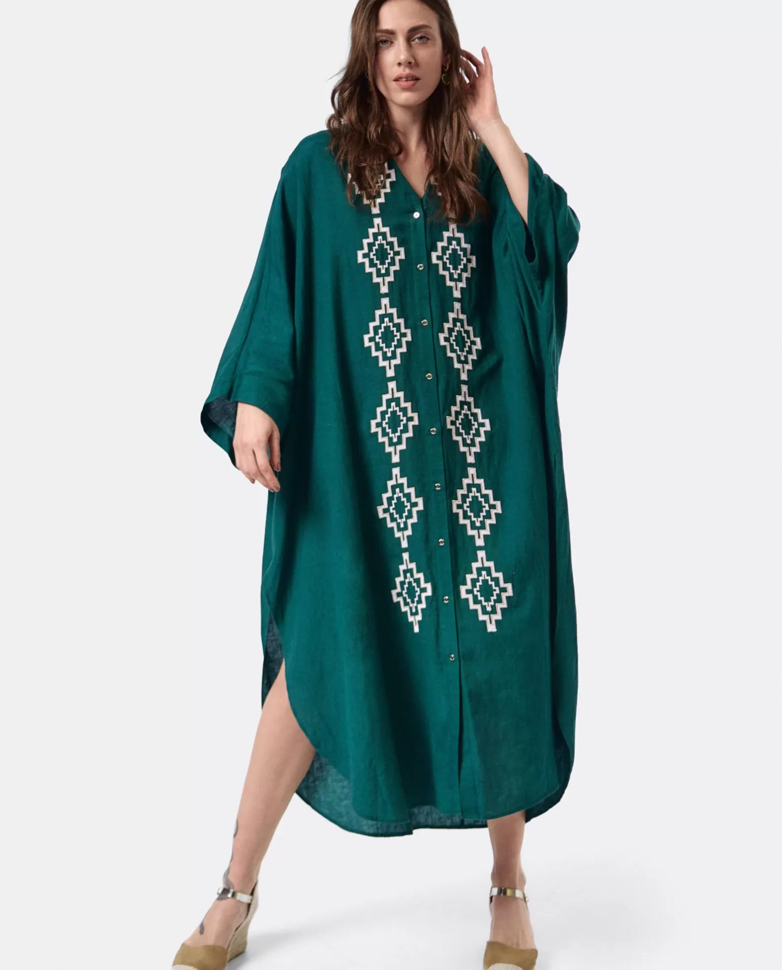 Mujer Cuplé Vestido Camisero (S-M) Lino Verde