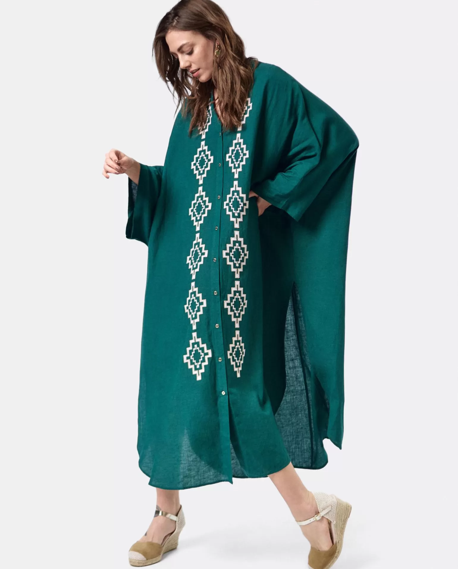 Mujer Cuplé Vestido Camisero (S-M) Lino Verde