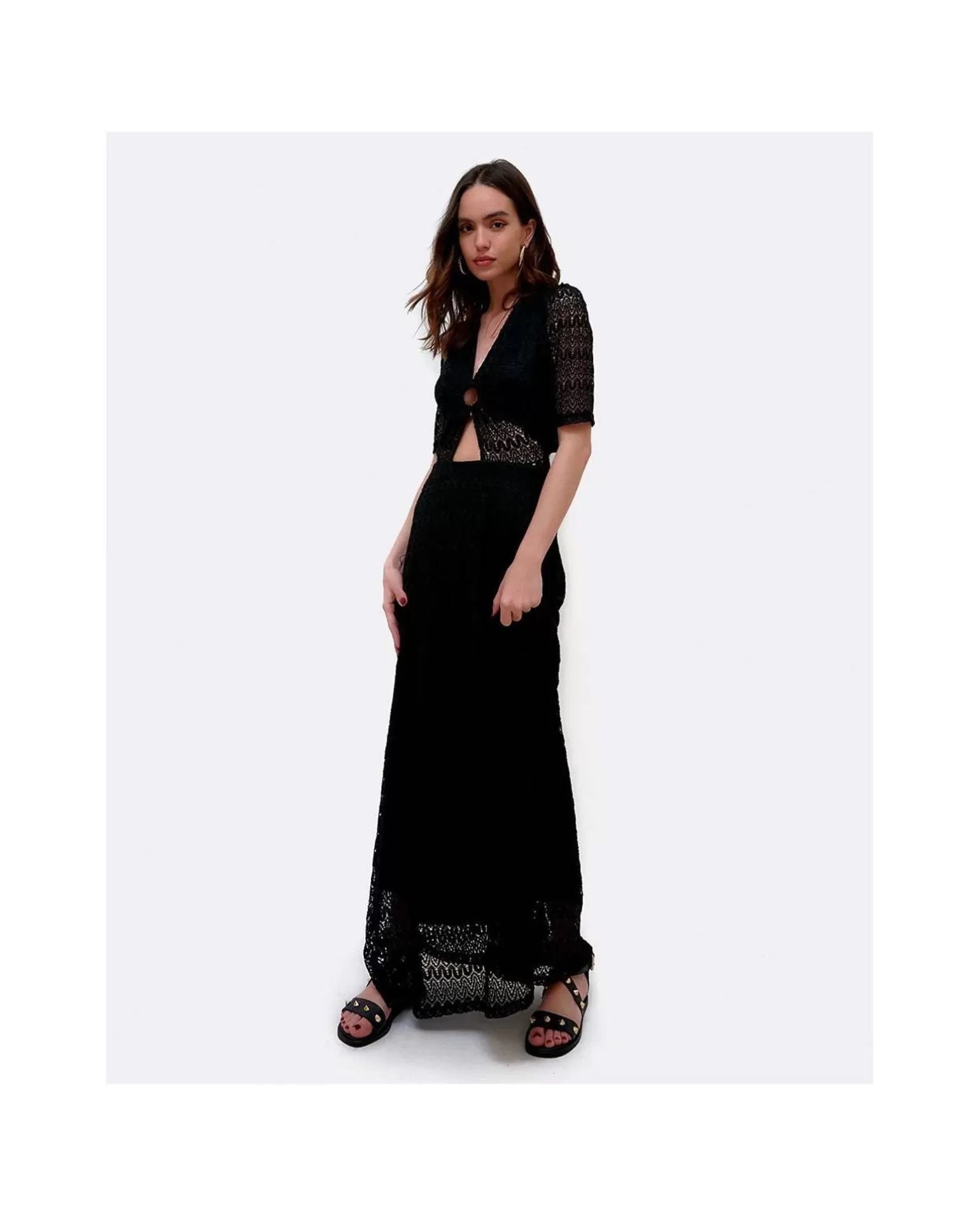 Mujer Cuplé Vestido Escote Aro Punto Negro