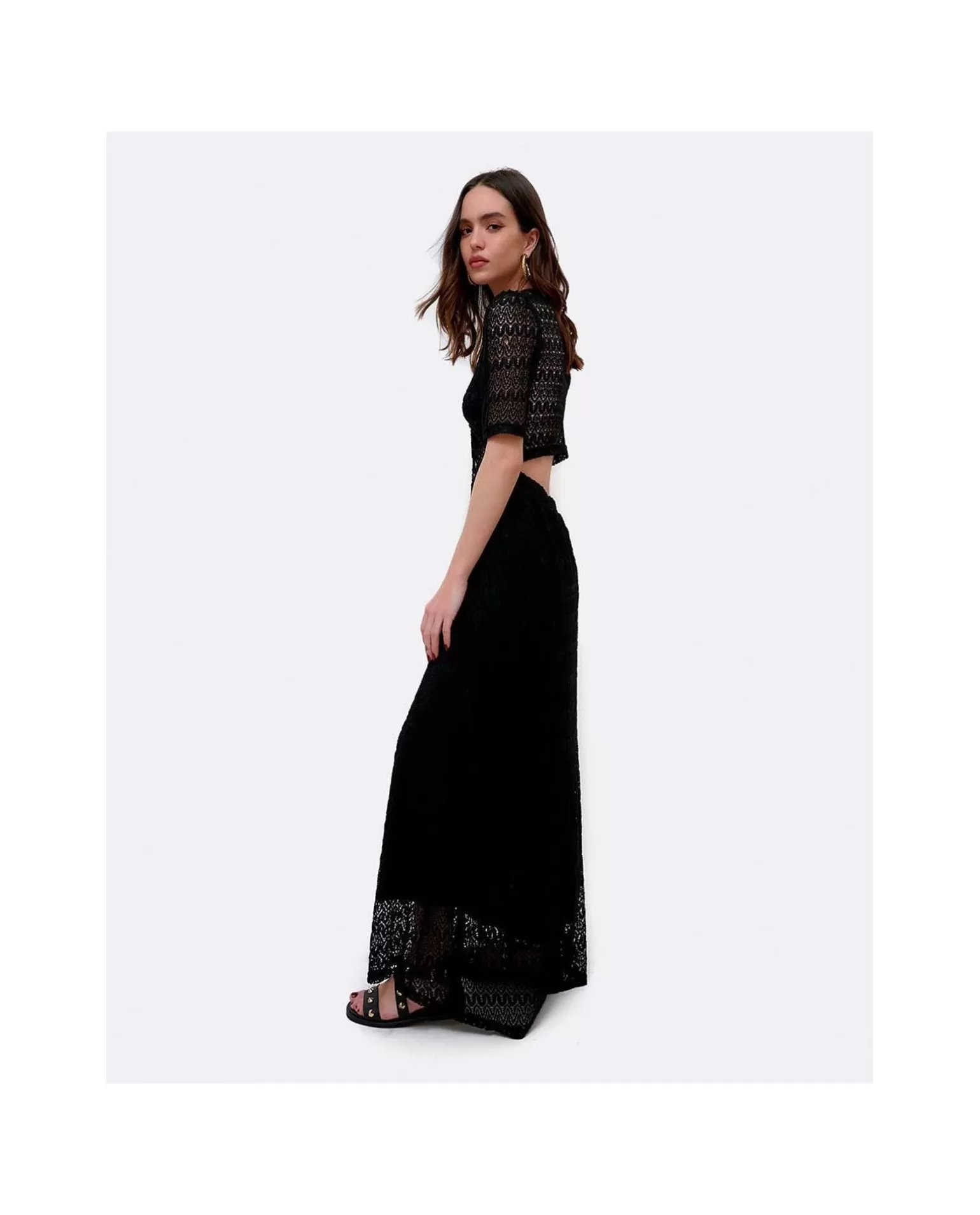 Mujer Cuplé Vestido Escote Aro Punto Negro