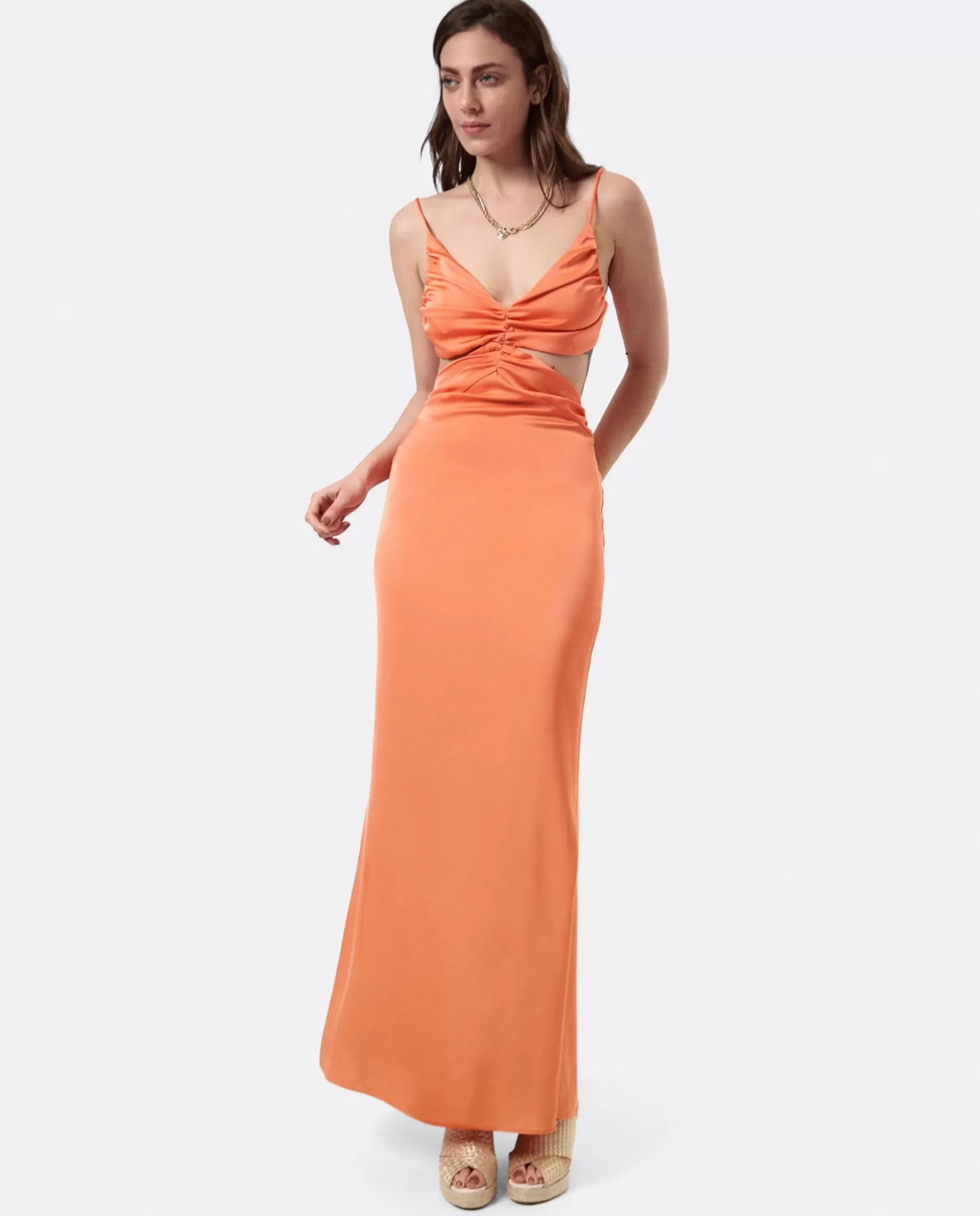 Mujer Cuplé Vestido Escote Drap Sedin Naranja