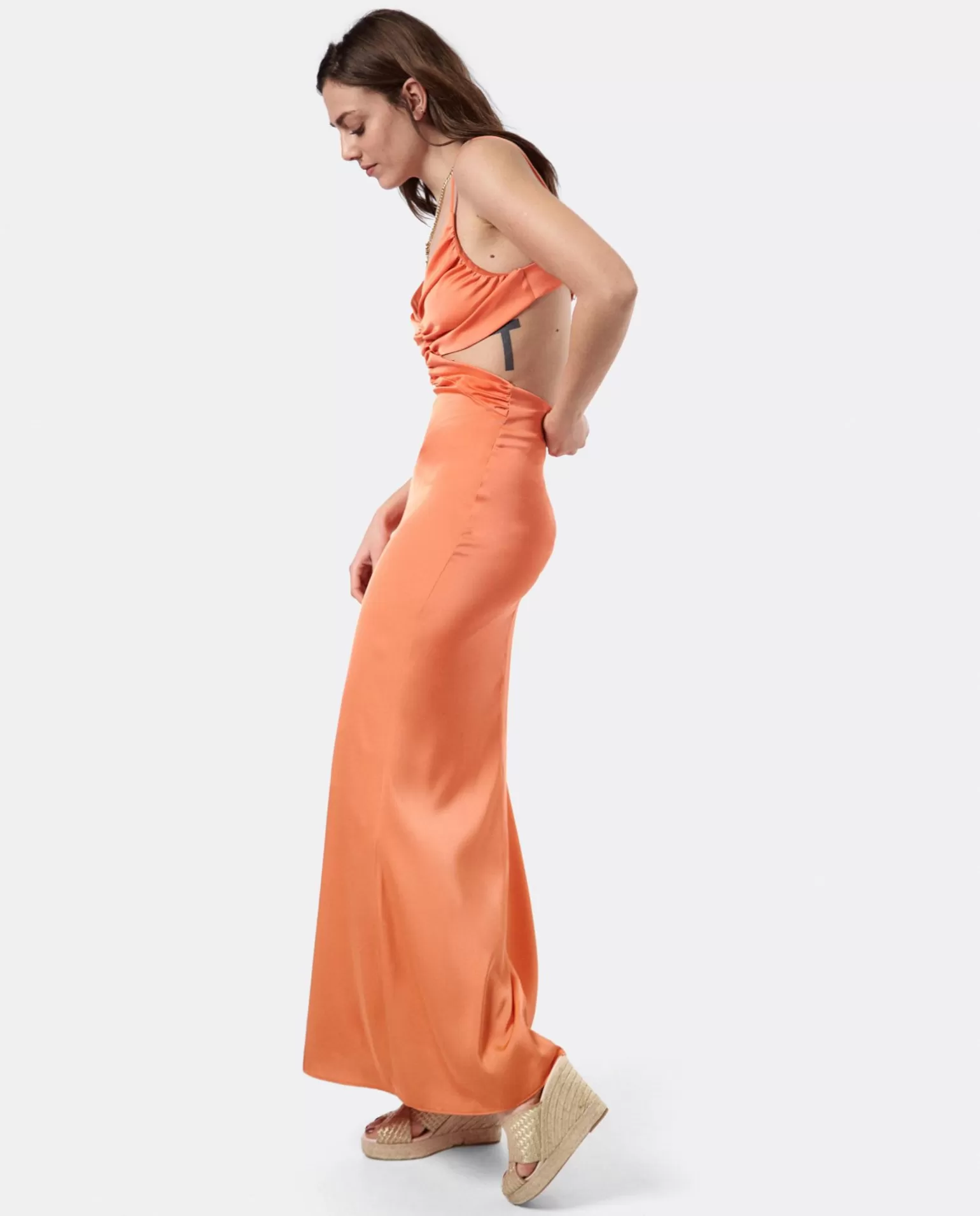 Mujer Cuplé Vestido Escote Drap Sedin Naranja