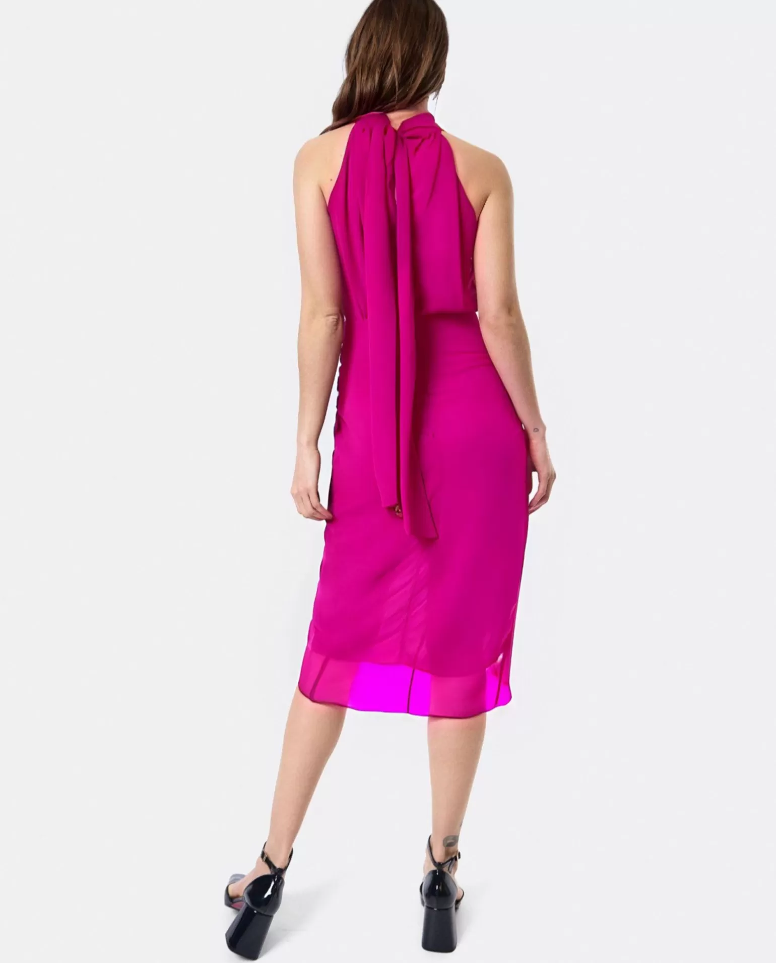 Mujer Cuplé Vestido Escote Halter Gasa Fucsia