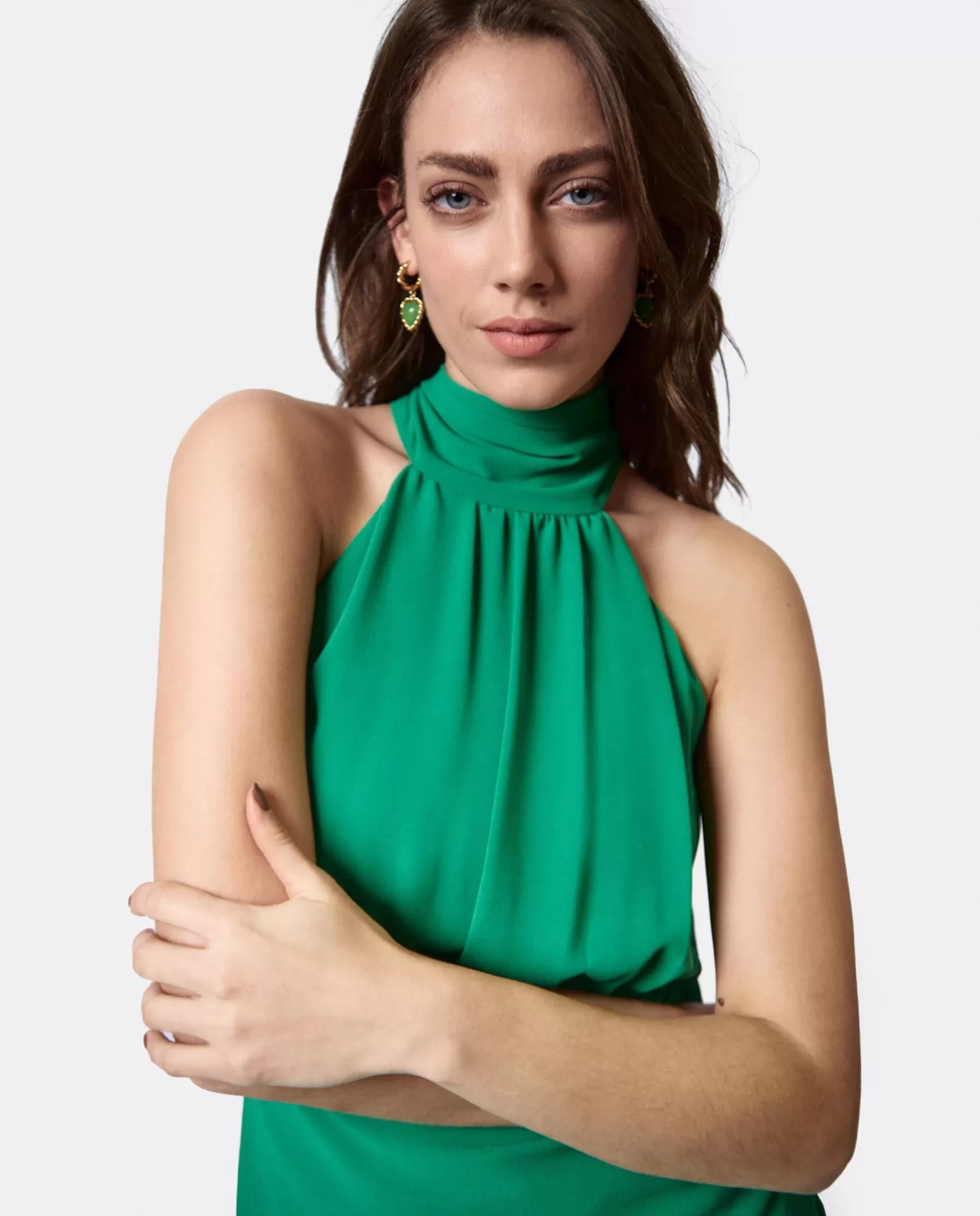 Mujer Cuplé Vestido Escote Halter Gasa Verde