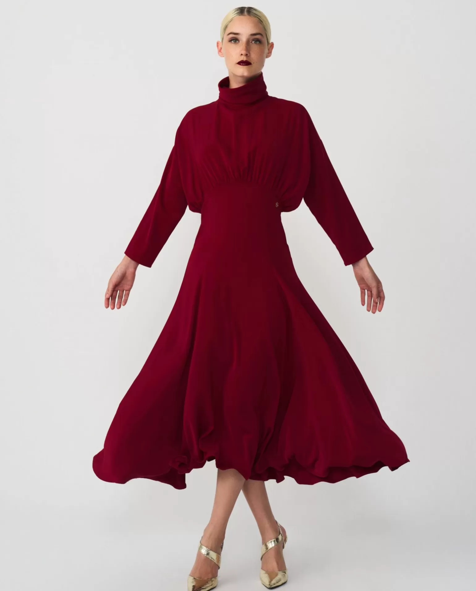 Mujer Cuplé Vestido Largo Evase Crep Rojo